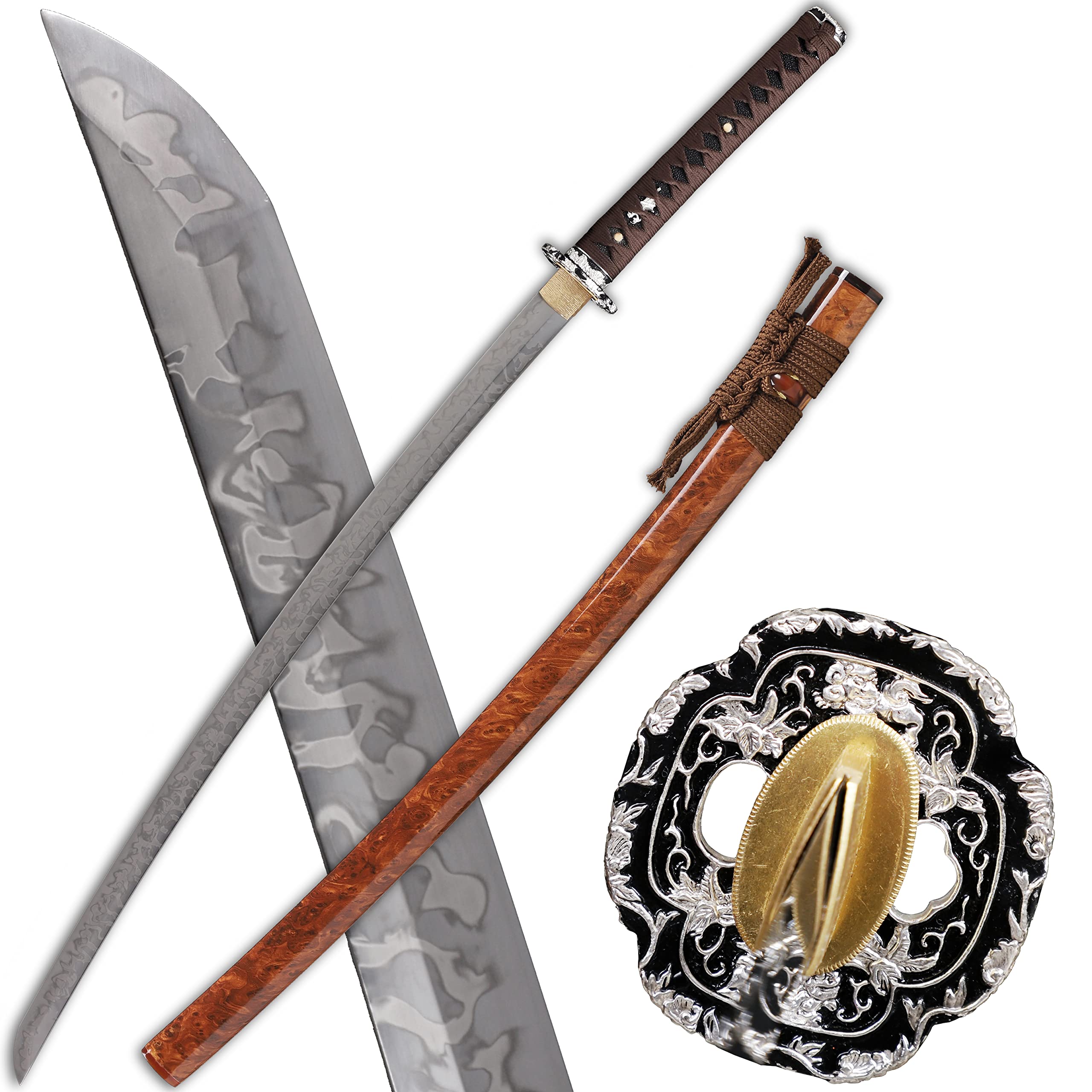 Hand Forged Katana Sword - Authentic Clay Tempered L6 Steel with Hitatsura Hamon Pattern - Full Tang Samurai Sword for Martial Arts Training, Collection & Display