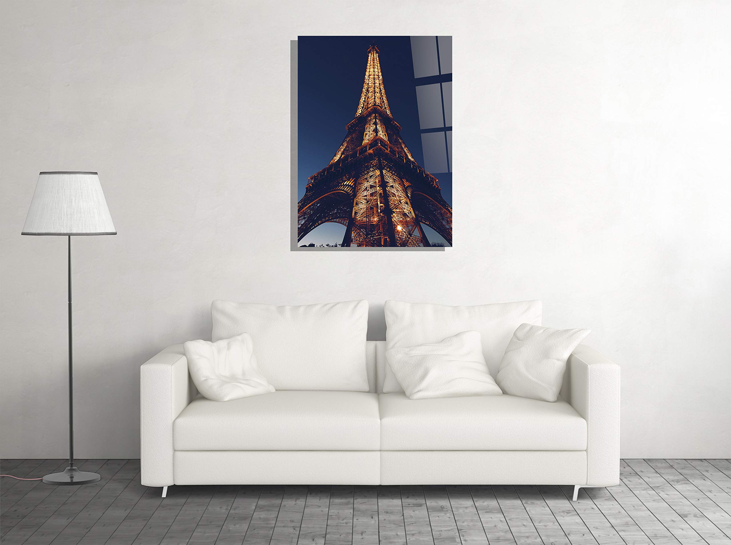 Eiffel Tower Tempered Glass Wall Art - Paris Themed Home & Office Decor - Modern Gift for Housewarming, Wedding, Birthday (16x24) - Perfect for Living Room, Bedroom, Hotel Lobby