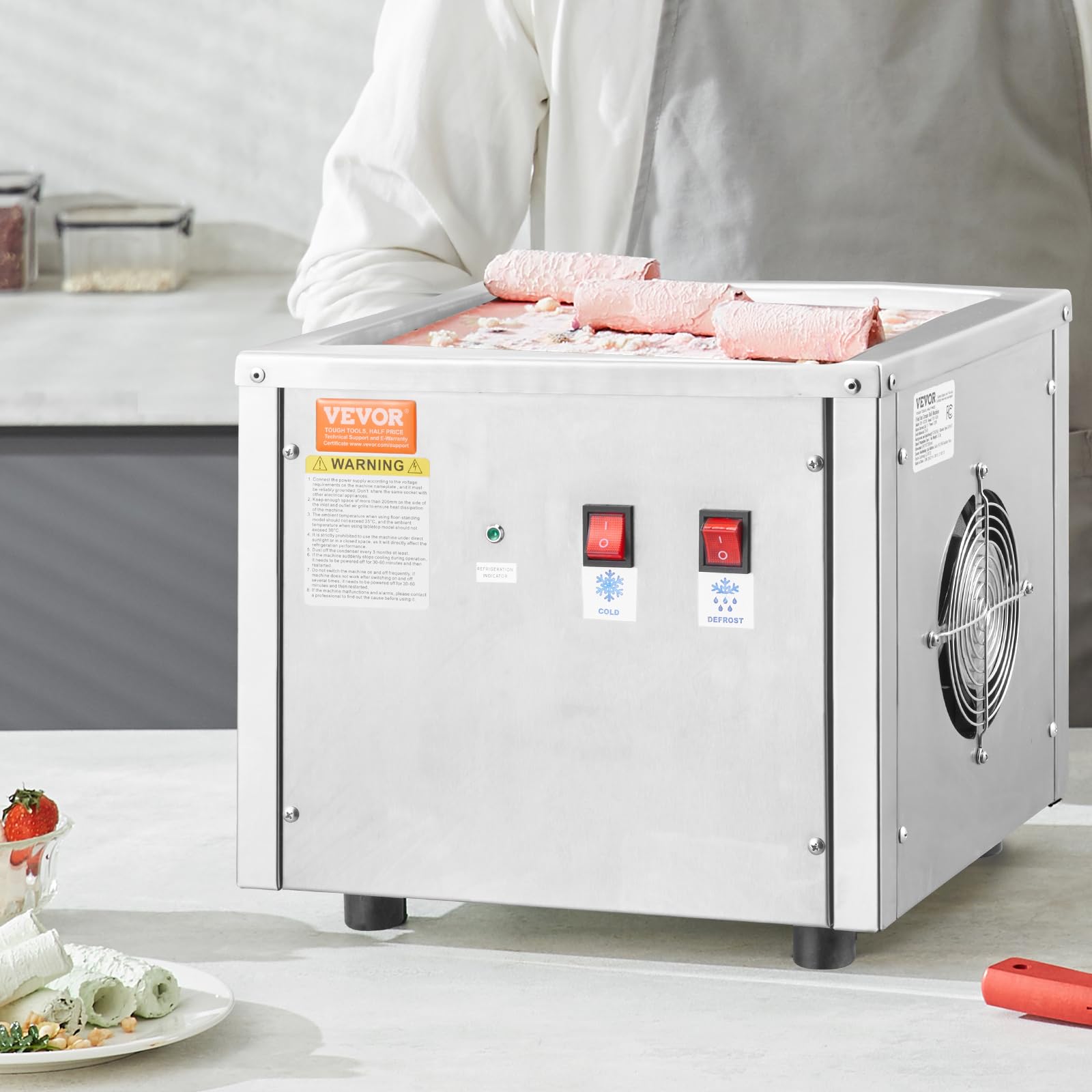 VEVOR Commercial Ice Cream Roll Maker Machine 220W, 9.4