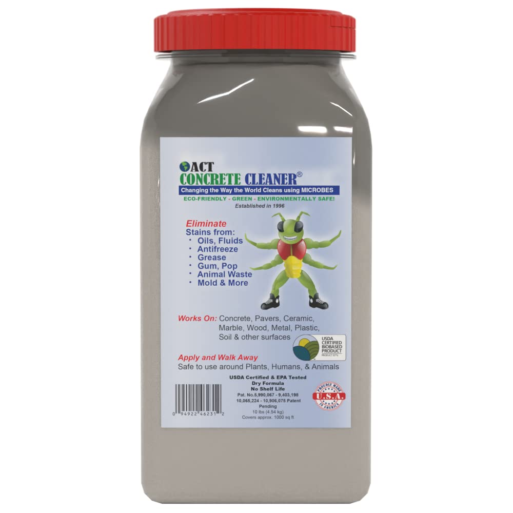 ACT Eco-Friendly Concrete Cleaner - 10lb Bag Covers 1000 Sq Ft | Removes Stains, Mold & Mildew | Ideal for Driveways, Patios & Garage Floors