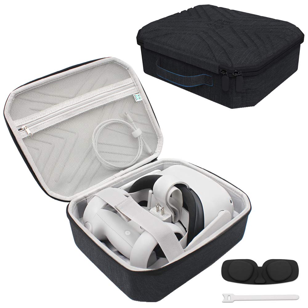 Oculus Quest 2 VR Headset Carrying Case - Protective Hard Shell Travel Storage Bag for VR Gaming Headset & Controllers Accessories (Black+Gray) - Perfect for Travel, Home Storage & VR Gaming Sessions