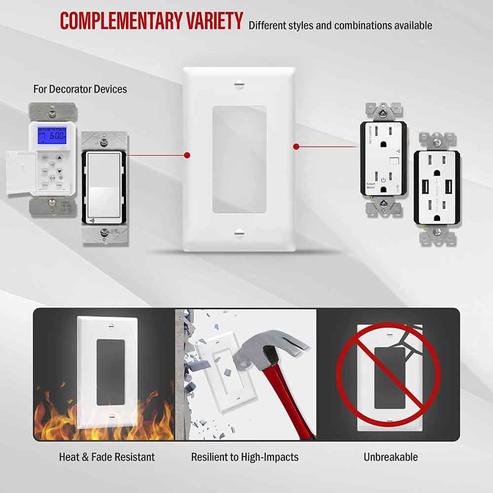 1 Gang Decorator Rocker Wall Plate - White - Single Light Switch Cover for Home & Office Decoration