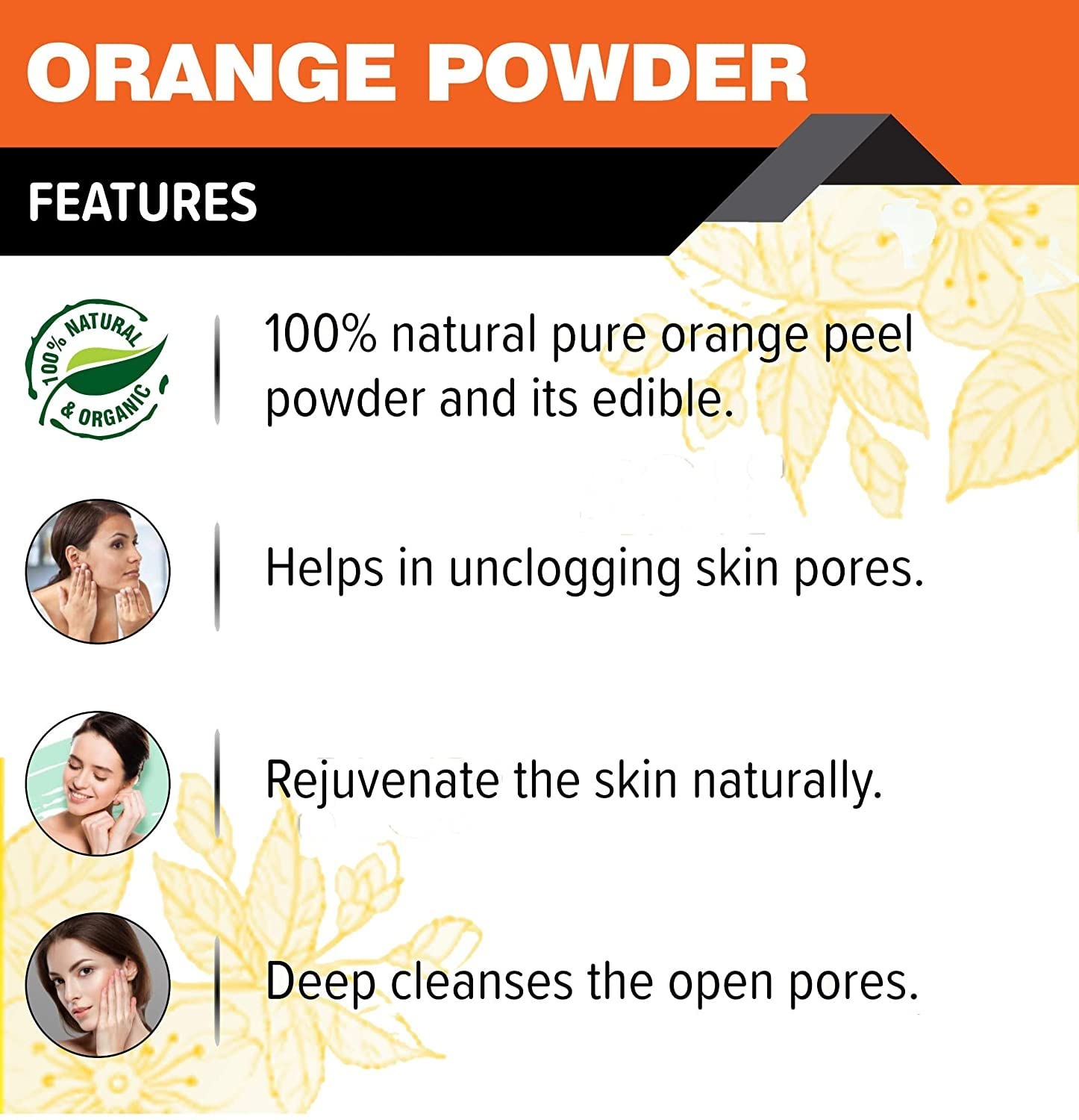 Bindian Orange Peel Powder for Glowing Skin - Oil Control, Tan Removal & Skin Brightening | Reduces Scars & Boosts Collagen | 100% Natural Skin Cleanser & Face Mask (100g) - Perfect for DIY Skincare & Spa Treatments at Home