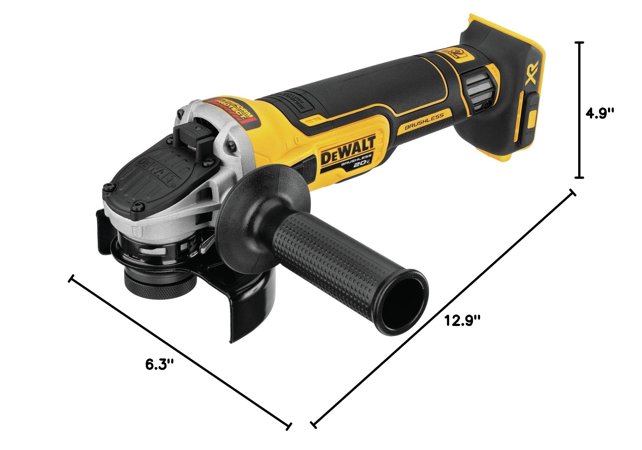 DEWALT 20V MAX* XR 4-1/2-Inch Cordless Angle Grinder with Kickback Brake & Slide Switch - Tool Only (DCG405B) - Perfect for Metal Cutting, Grinding & DIY Projects