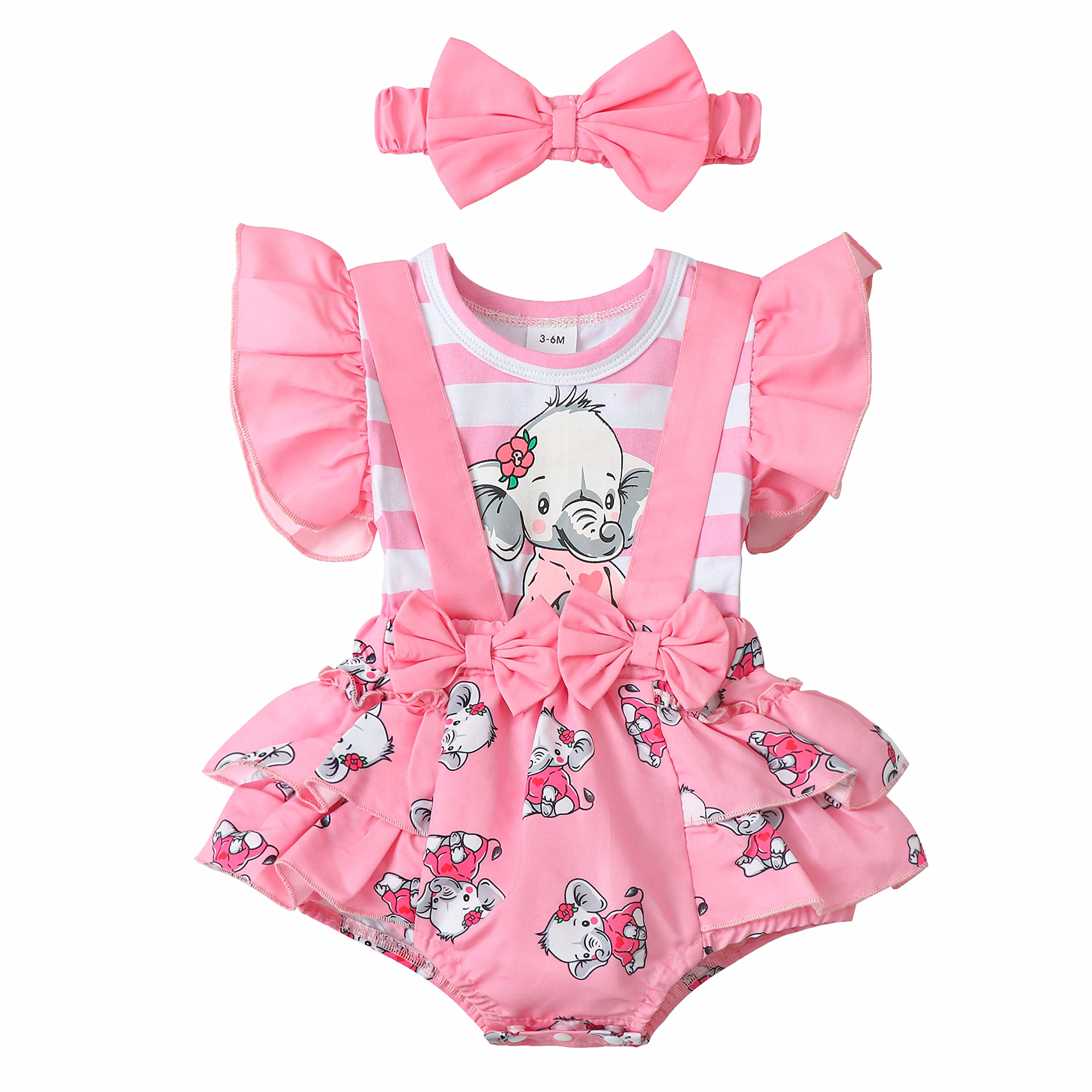 Adorable Baby Girl Romper with Elephant Print & Ruffles - Summer Outfits for Newborns 0-18 Months | Perfect for Playdates, Photo Shoots & Special Occasions