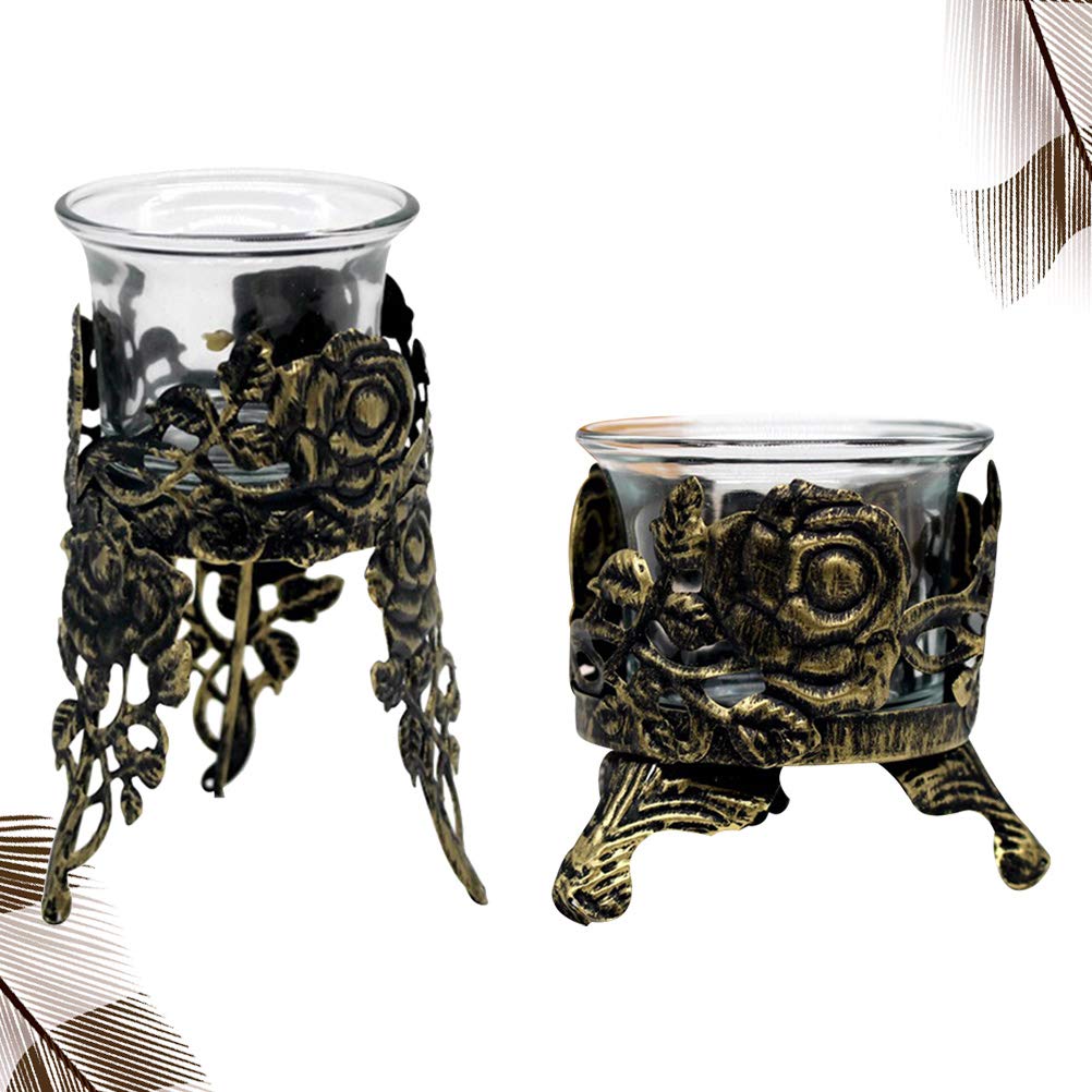 ARTIBETTER 2-Pack Metal Tea Light Holders - Elegant Rose Design Hollow Candle Cups for Home Decor, Wedding Centerpieces & Romantic Ambiance