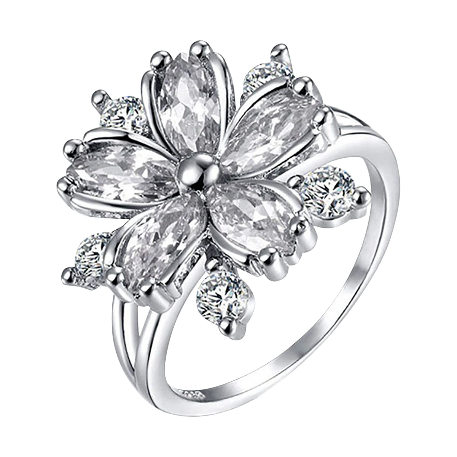 Zircon Diamond Flower Ring - Elegant Bridal Engagement Jewelry for Women, Proposal Gift, Birthday Present, Party Accessory (Size B, One Size) - Perfect for Weddings, Anniversaries & Special Occasions