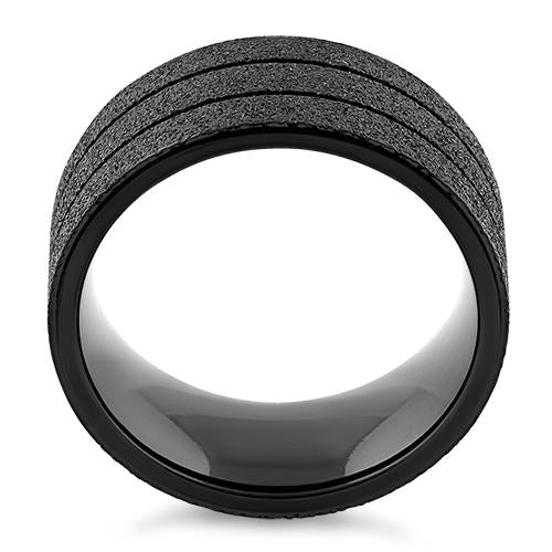 Premium Stainless Steel Black Double Groove Sandblasted Finish Ring for Men - Durable Wedding Band, Fashion Statement & Everyday Wear