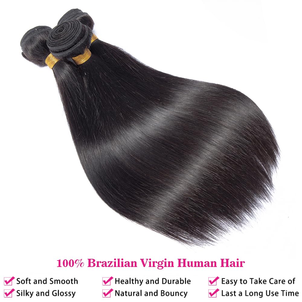 100% Unprocessed Brazilian Virgin Remy Human Hair Extensions - 3 Bundles (24-26-28 Inch) Straight Hair Weave for Black Women | Perfect for Daily Styling, Special Occasions & Protective Hairstyles