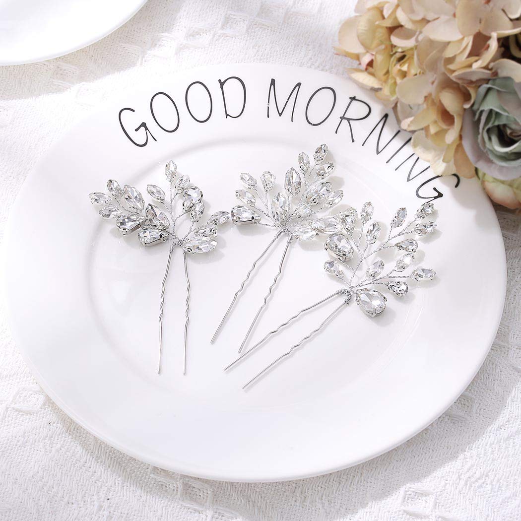 Sparkling Silver Crystal Bridal Hair Pins - Rhinestone Wedding Hair Accessories for Women & Girls (3-Pack) | Elegant Bride Hairstyle Enhancer for Weddings, Prom & Special Occasions