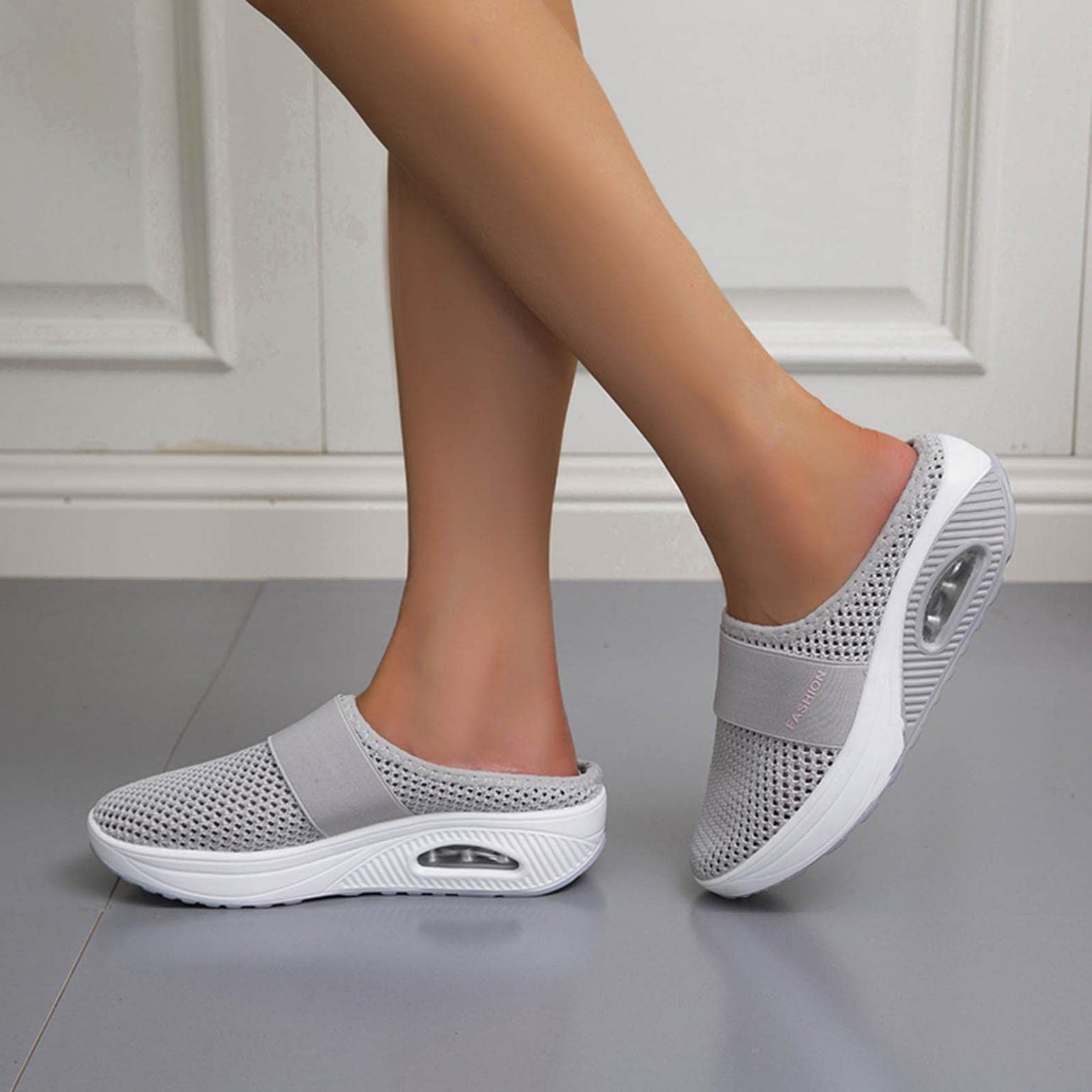 **Women's Orthopedic Diabetic Walking Loafers – Air Cushion Slip-On Sneakers with Elastic Sole for Comfort & Pain Relief – Gray (Size 6.5) – Ideal for Daily Walking, Travel & Diabetic Foot Care**