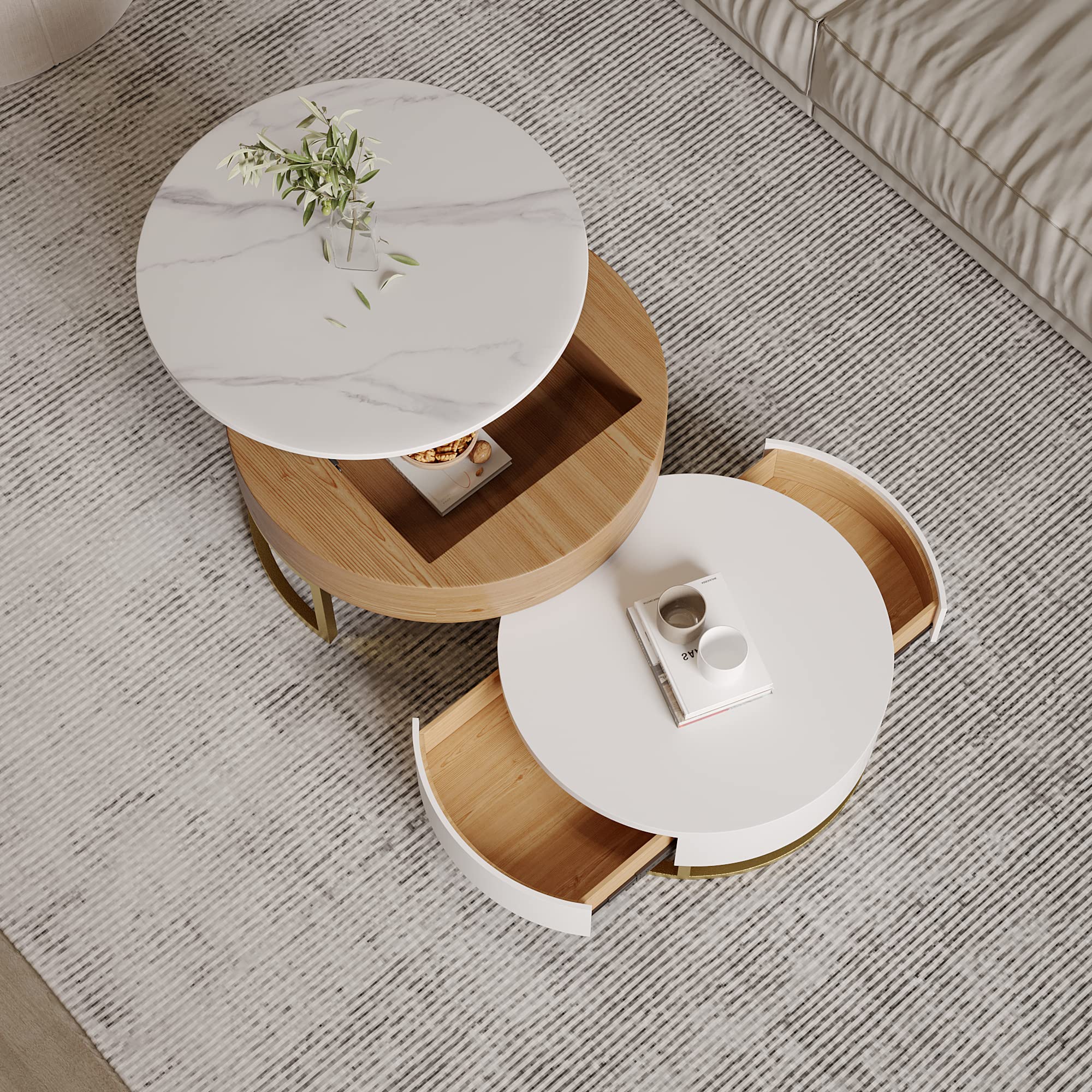 Lift Top Coffee Table with Hidden Storage - 2-Piece Set for Living Room & Office