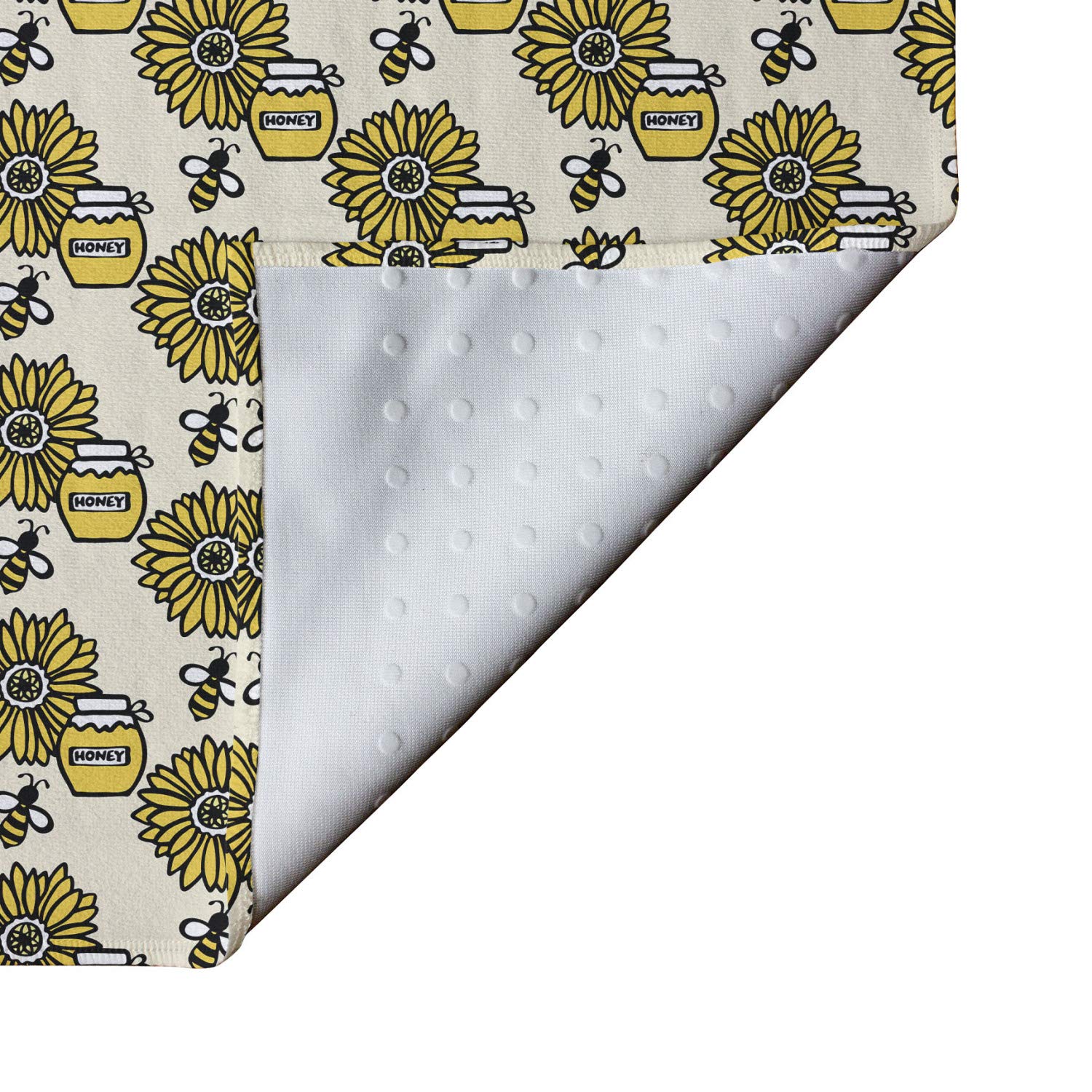 Ambesonne Non-Slip Queen Size Yoga Mat Towel - Honey Jar & Sunflower Calligraphy Design, Sweat Absorbent for Yoga, Pilates & Workouts, 25