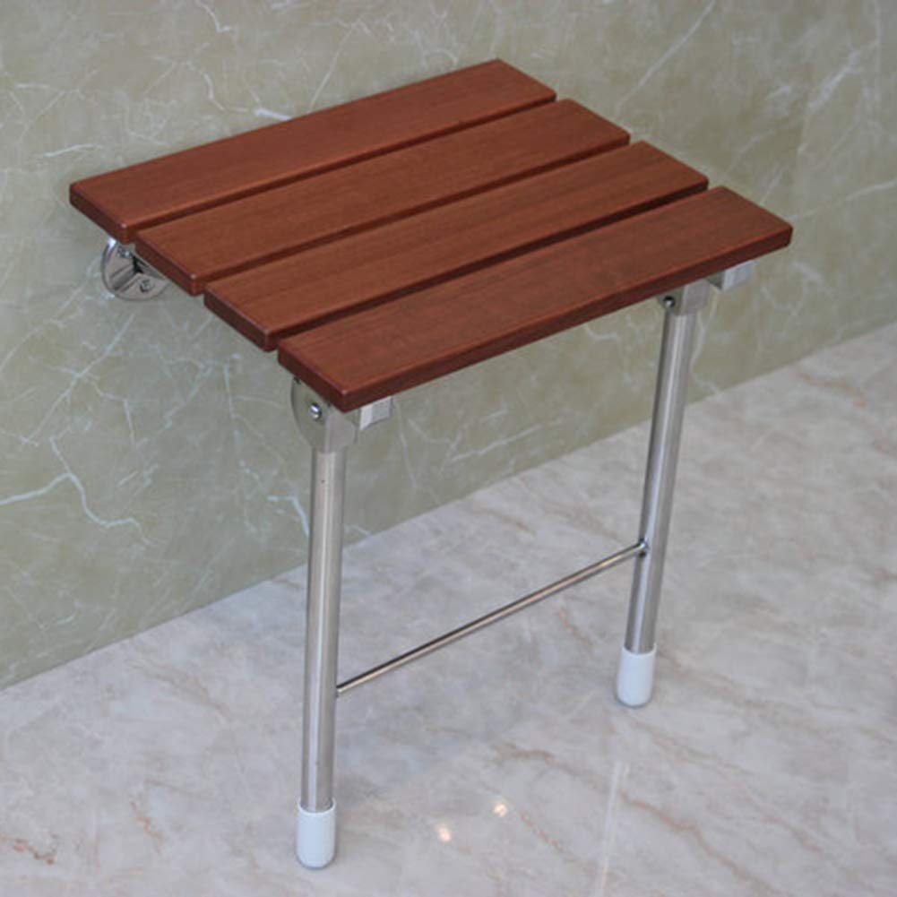 Foldable Wall Mounted Shower Stool - Anti-Slip Wooden Folding Shower Seat with Stainless Steel Bracket - Space-Saving Shower Bench for Elderly & Disabled - Perfect for Small Bathrooms & Safe Showering