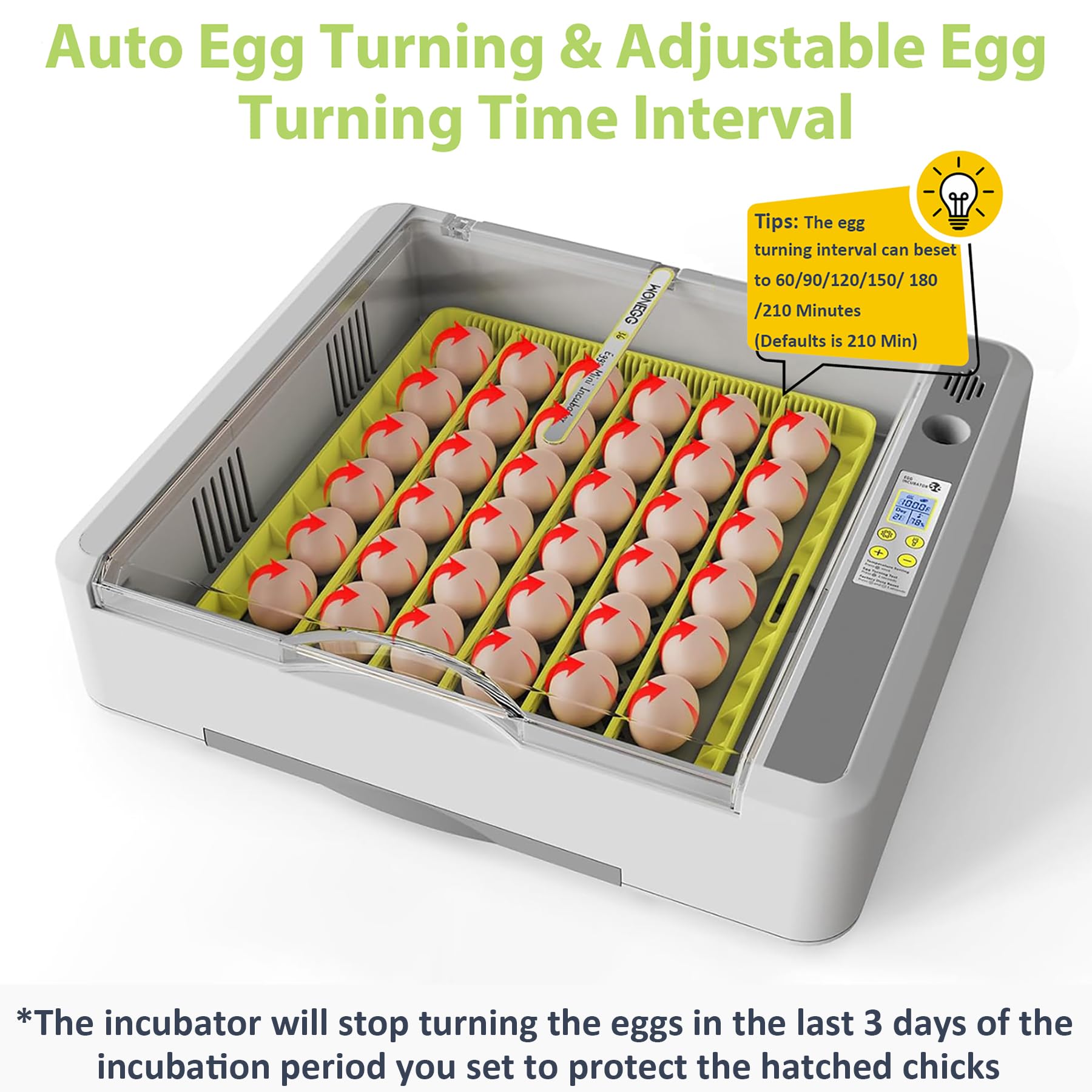 Automatic Egg Incubator for 36 Chicken Eggs - Digital Temperature & Humidity Control, Auto Egg Turner, Built-in Candler, Adjustable Tray for Quail, Duck, Poultry - Perfect for Home Hatchery, Farm Use & Classroom Science Projects