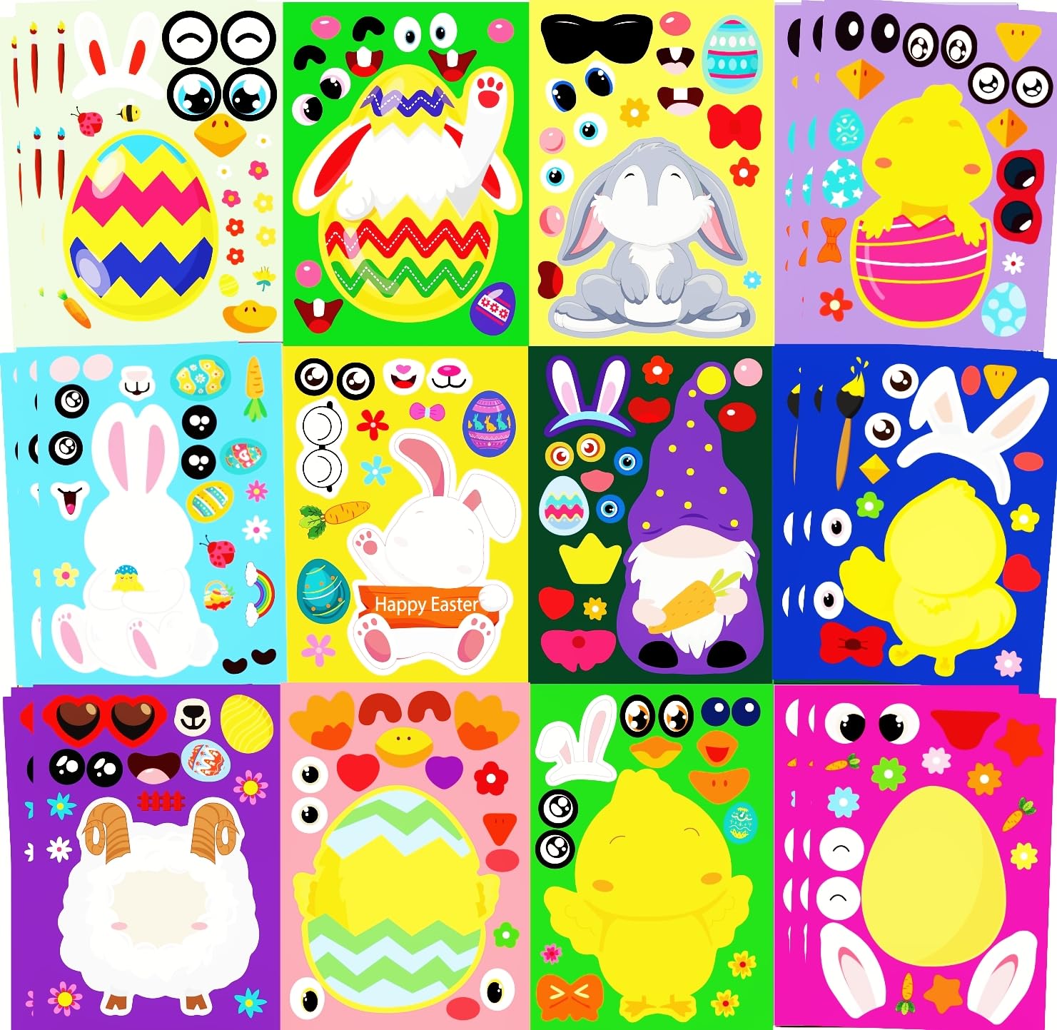 36 Sheets Easter Stickers for Kids - DIY Face & Easter Egg Stickers - Fun Easter Basket Stuffers for Toddlers - Perfect for Easter Crafts, Party Favors & Classroom Activities