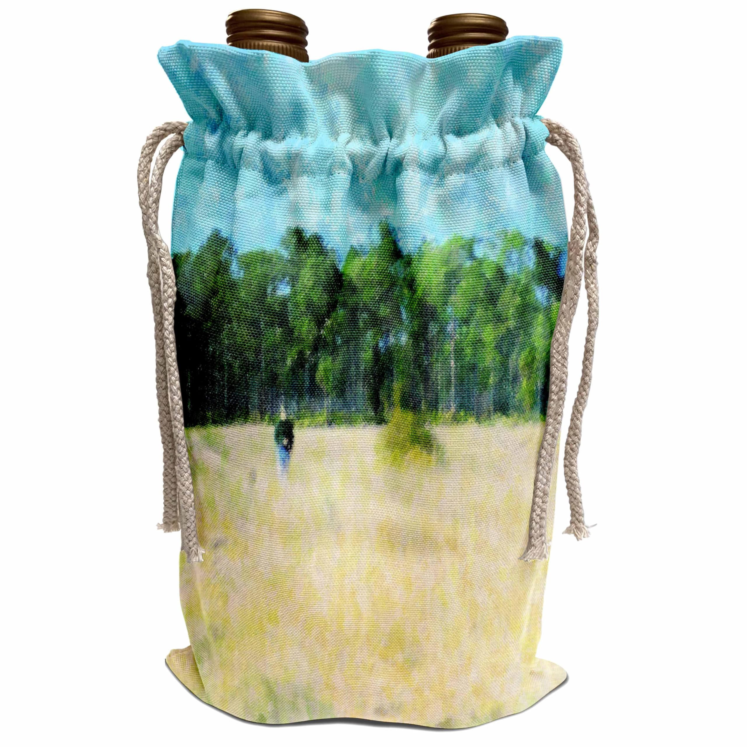 Premium Wine Gift Bag - Elegant Man in Field Impressionist Art Design - Perfect for Wine Lovers, Housewarming Gifts & Party Favors