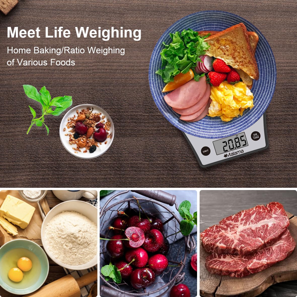 **Malama Digital Kitchen Scale - High Precision 0.1oz/1g Food Scale with 11lb/5kg Capacity, Multifunction Cooking & Baking Scale (Batteries Included) - Perfect for Meal Prep, Portion Control & Healthy Eating**