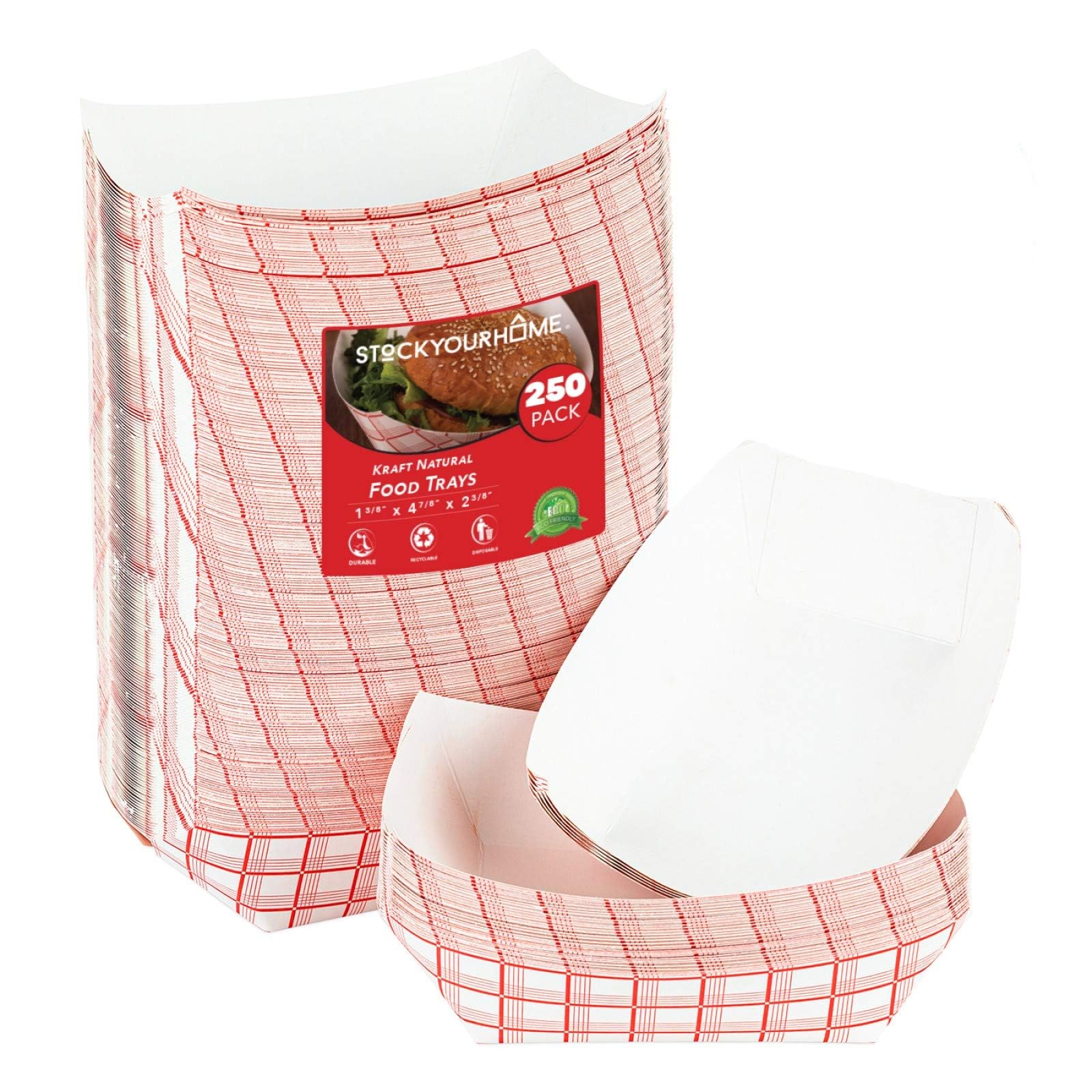 Eco-Friendly Disposable Red and White Checkered Paper Food Boats (250 Pack) - 4.25