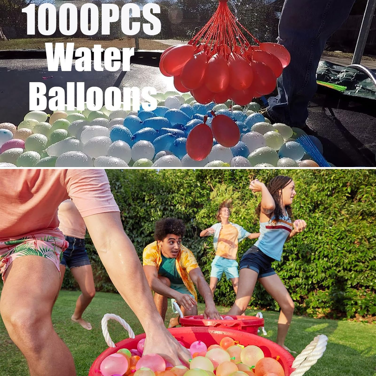1000Pcs Self-Sealing Quick Fill Water Balloons - Multi-Color Summer Pool Party Toys for Outdoor Water Games, Kids Activities & Beach Fun