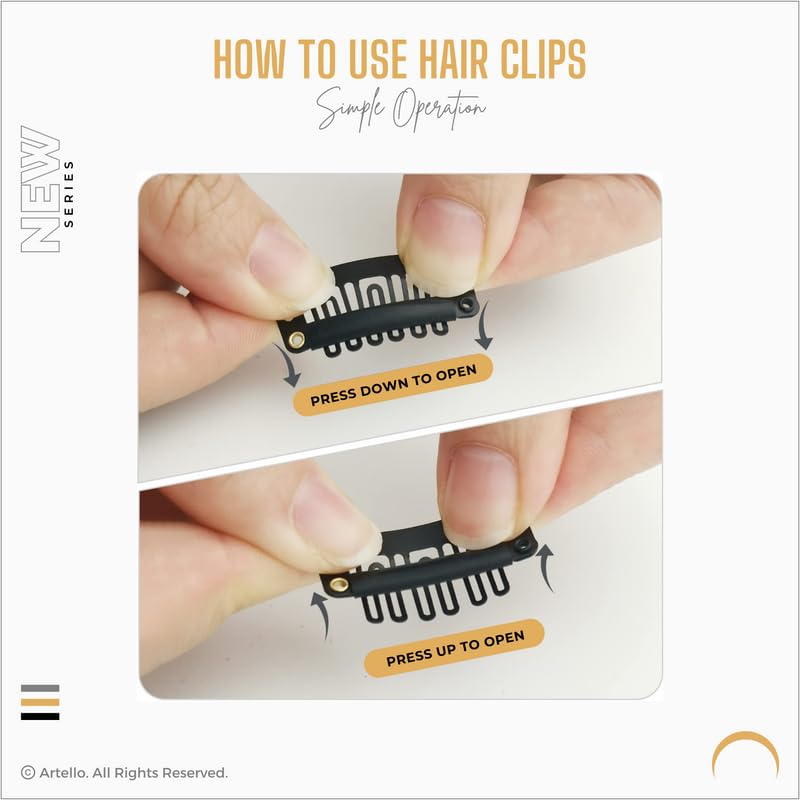 Artello® Metal Snap Clips for Hair Extensions, Wigs & Wefts - Secure Attachment for Men & Women (Black, 8-Pack) | Perfect for Styling, Sewing & Securing Hair Pieces