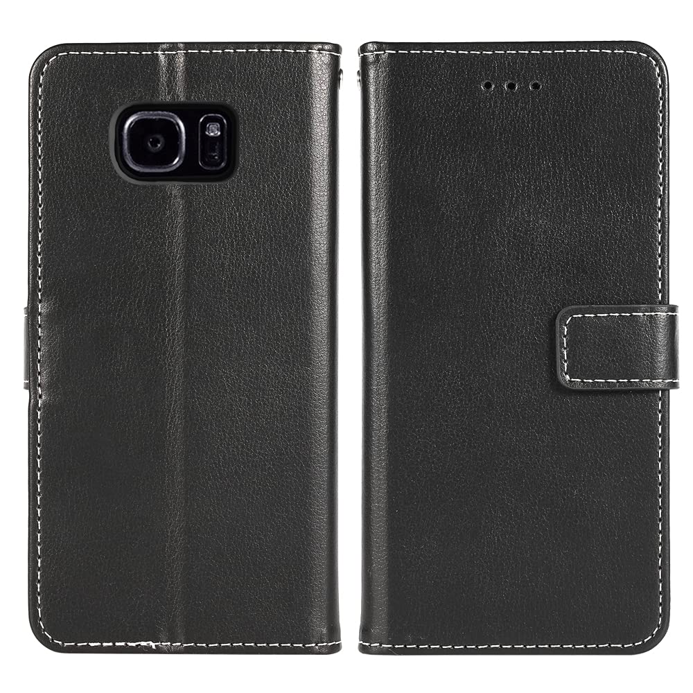 Samsung Galaxy S7 Edge Wallet Case with Wrist Strap - Leather Flip Cover Card Holder & Stand - Compatible with Galaxy S7 Edge/S7 Plus/GS7 (Black) - Perfect for Work, Travel & Everyday Protection