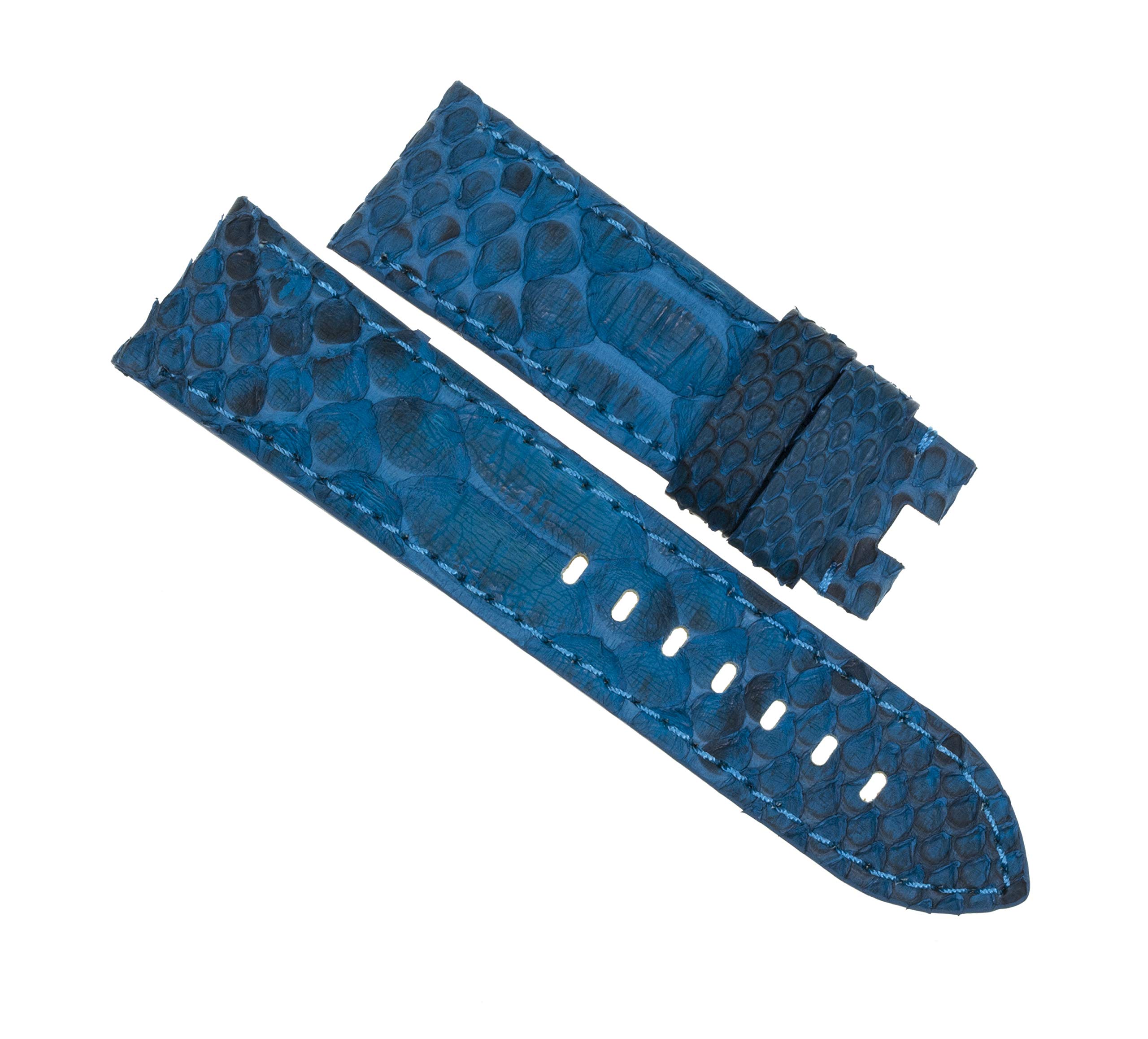24mm Genuine Python Skin Leather Watch Band - Aqua Blue Deployment Clasp for Panerai Watches | Luxury Replacement Strap for Diving, Dress & Casual Wear