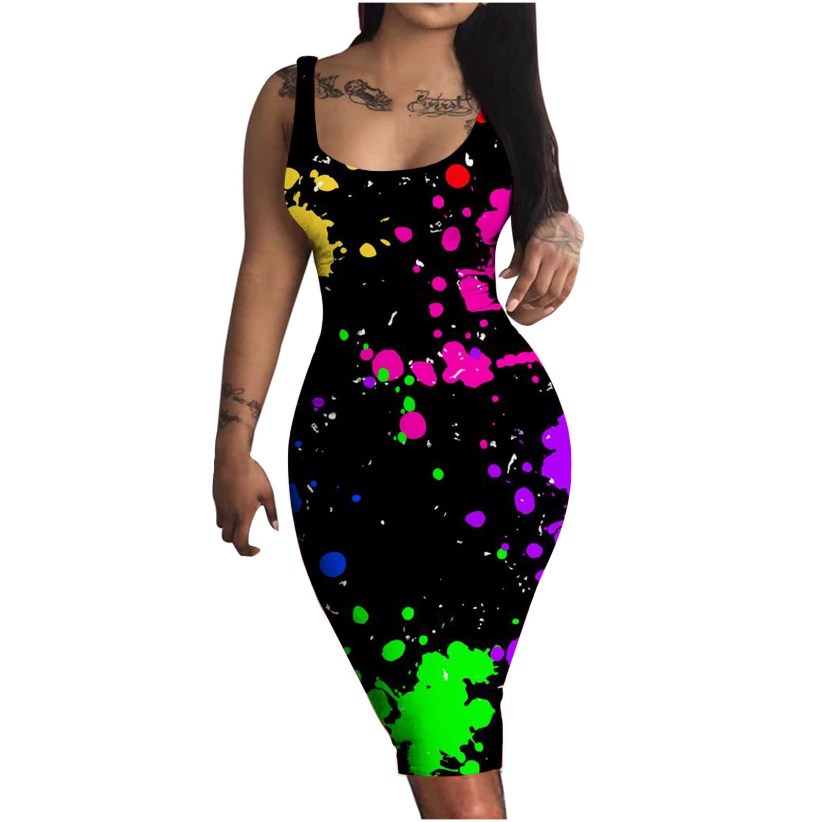 Anjikang Women's Sexy Spaghetti Strap Tank Dress - Sleeveless Bodycon Mini Dress for Summer, Casual Crewneck Party Dress with Floral Print | Perfect for Beach Vacations, Night Out & Date Nights