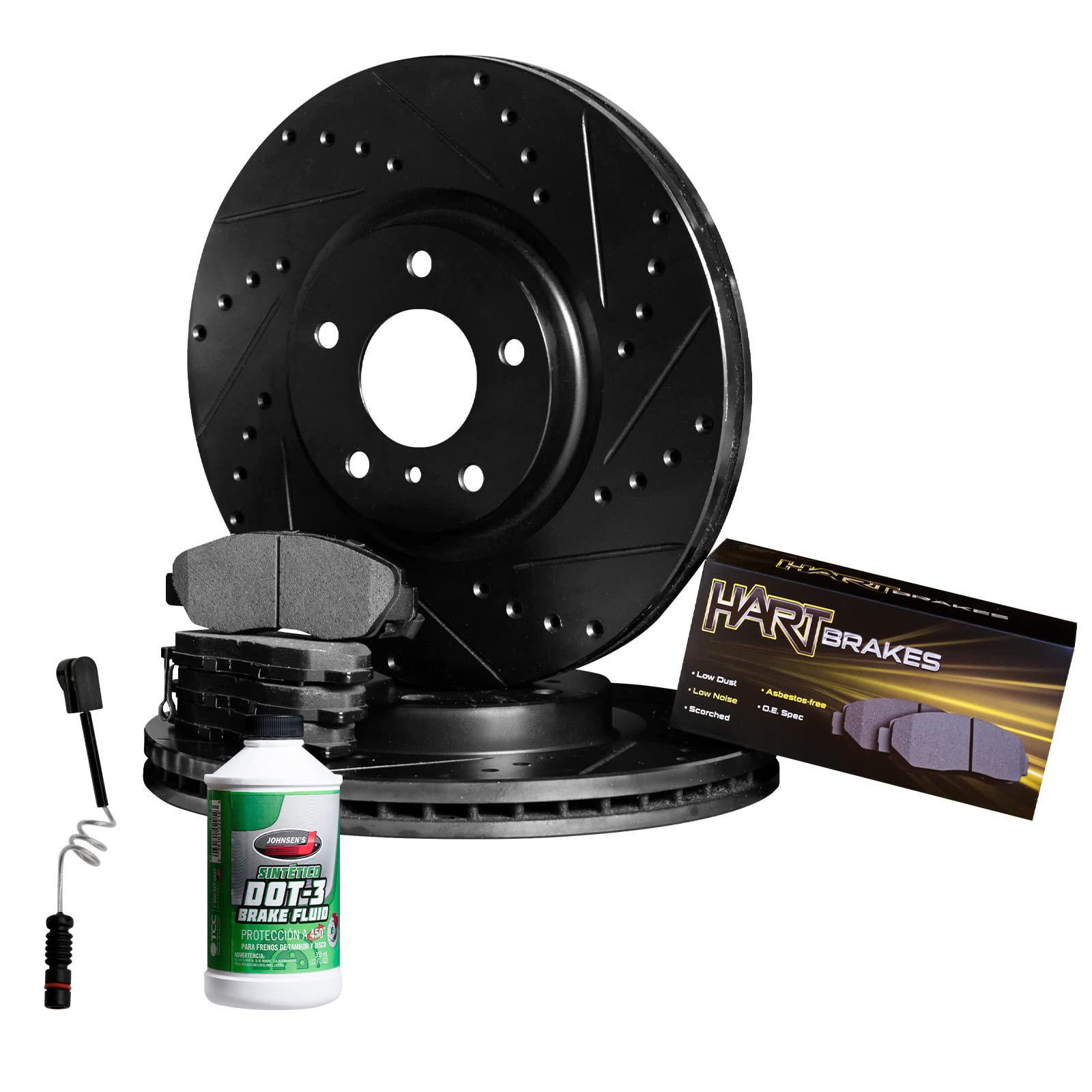 Hart Brakes Rear Brake Pads and Rotors Kit - Semi-Metallic Brake Pads with Sensor Wire (BHC1.20001.63) | Durable Braking System for Trucks & SUVs | Smooth Stops in All Weather Conditions