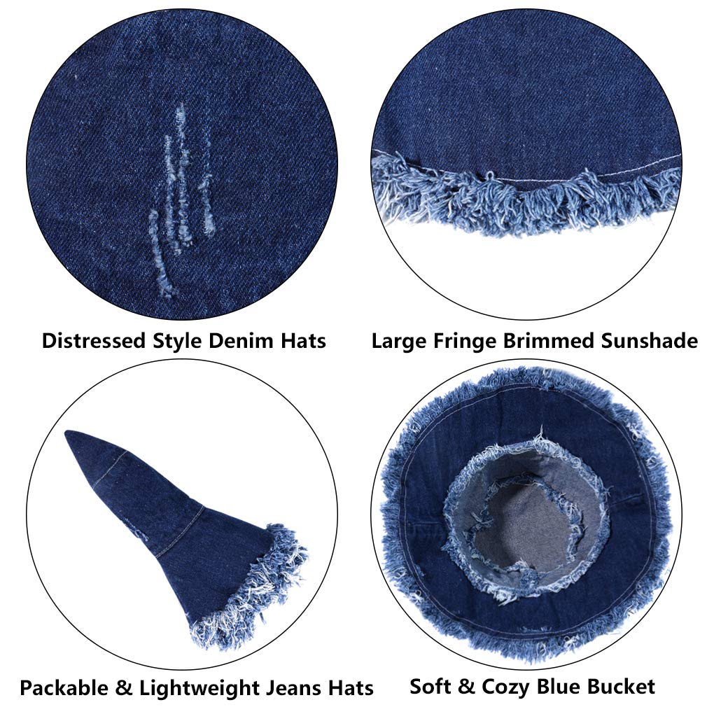 DOCILA Denim Bucket Hats for Women & Men - Blue Jean Western Fisherman Hats, Packable Cowboy Style Sun Hat for Outdoor Activities, Beach, Fishing & Summer Fashion