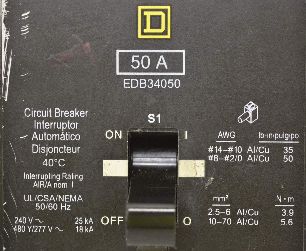 Square D EDB34050 50 Amp 3-Pole Circuit Breaker - Heavy Duty Electrical Protection for Commercial & Industrial Use