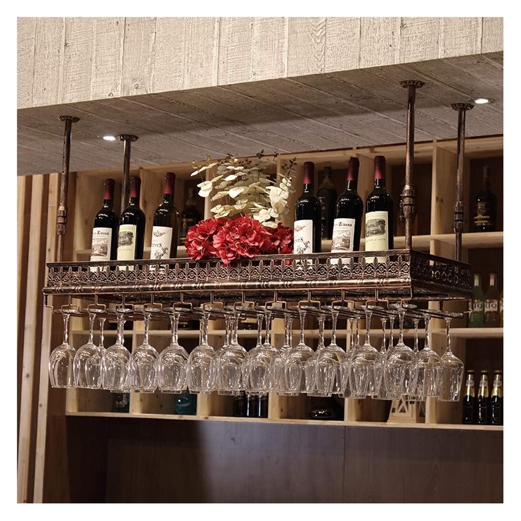 XJZKA Wooden Wall Mounted Wine Glass Rack Holder - 120x35cm Upside Down Hanging Bar Glass Storage Organizer for Kitchen, Bar, Restaurant (Brown) - Perfect for Home Bars, Wine Cellars & Commercial Use