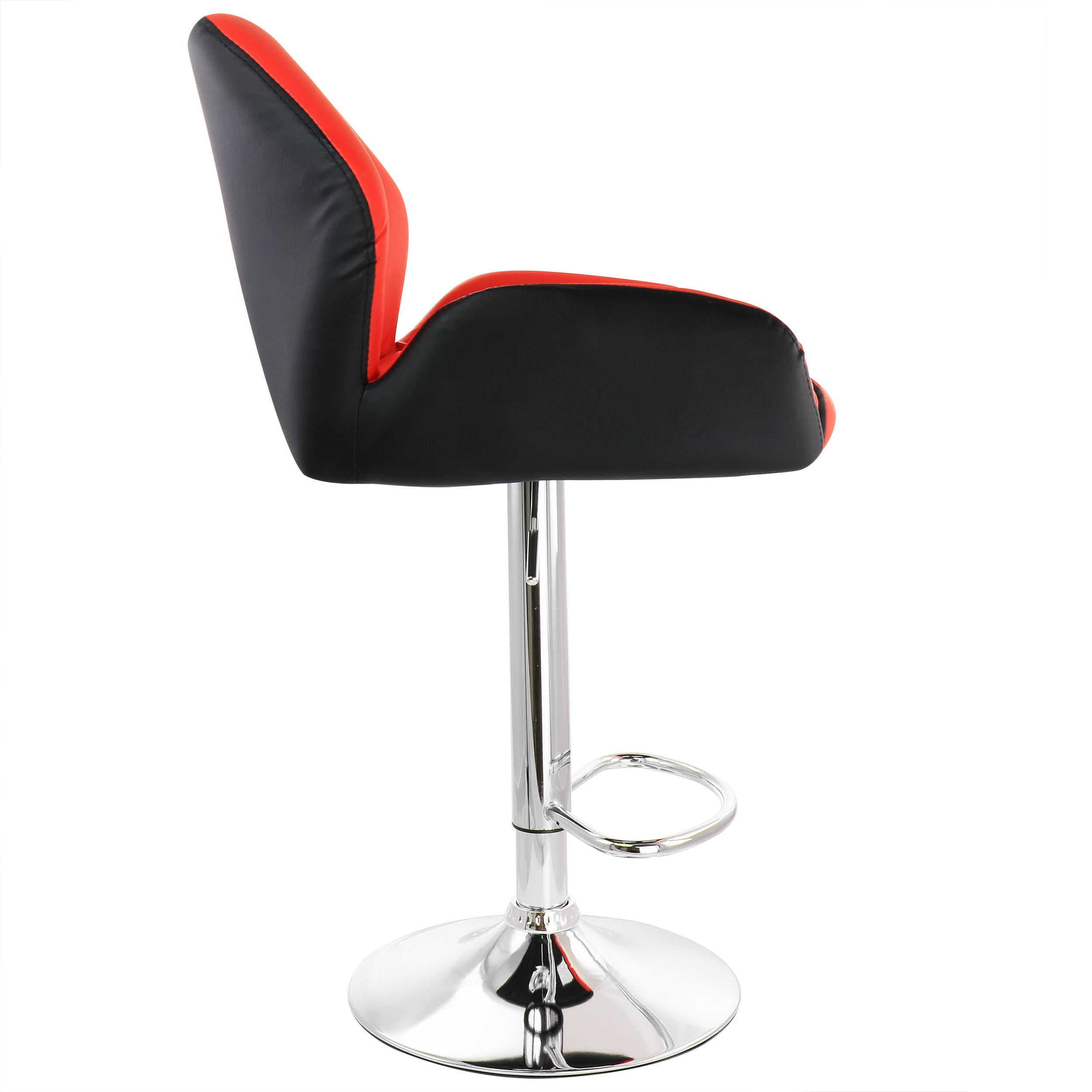 Elama 2-Piece Adjustable Bar Stool Set - Faux Leather Upholstery in Red & Black with Chrome Metal Base - Counter Height Stools for Kitchen Island, Breakfast Nook & Home Bar Decor