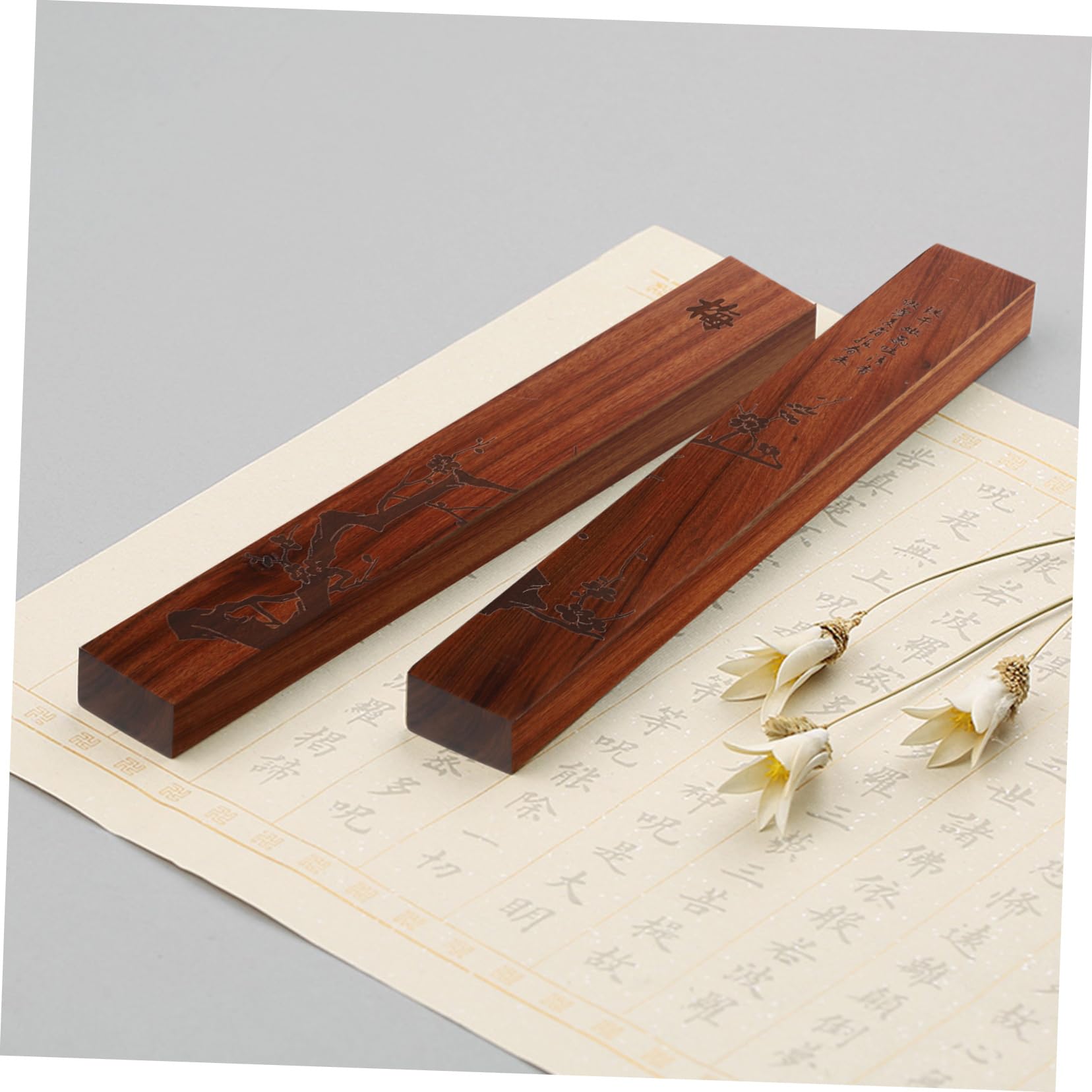Balacoo 4-Piece Wooden Calligraphy Paperweights - Traditional Chinese Town Ruler Design for Drawing, Writing & Office Desk Decor - Perfect for Artists, Calligraphers & Stationery Lovers