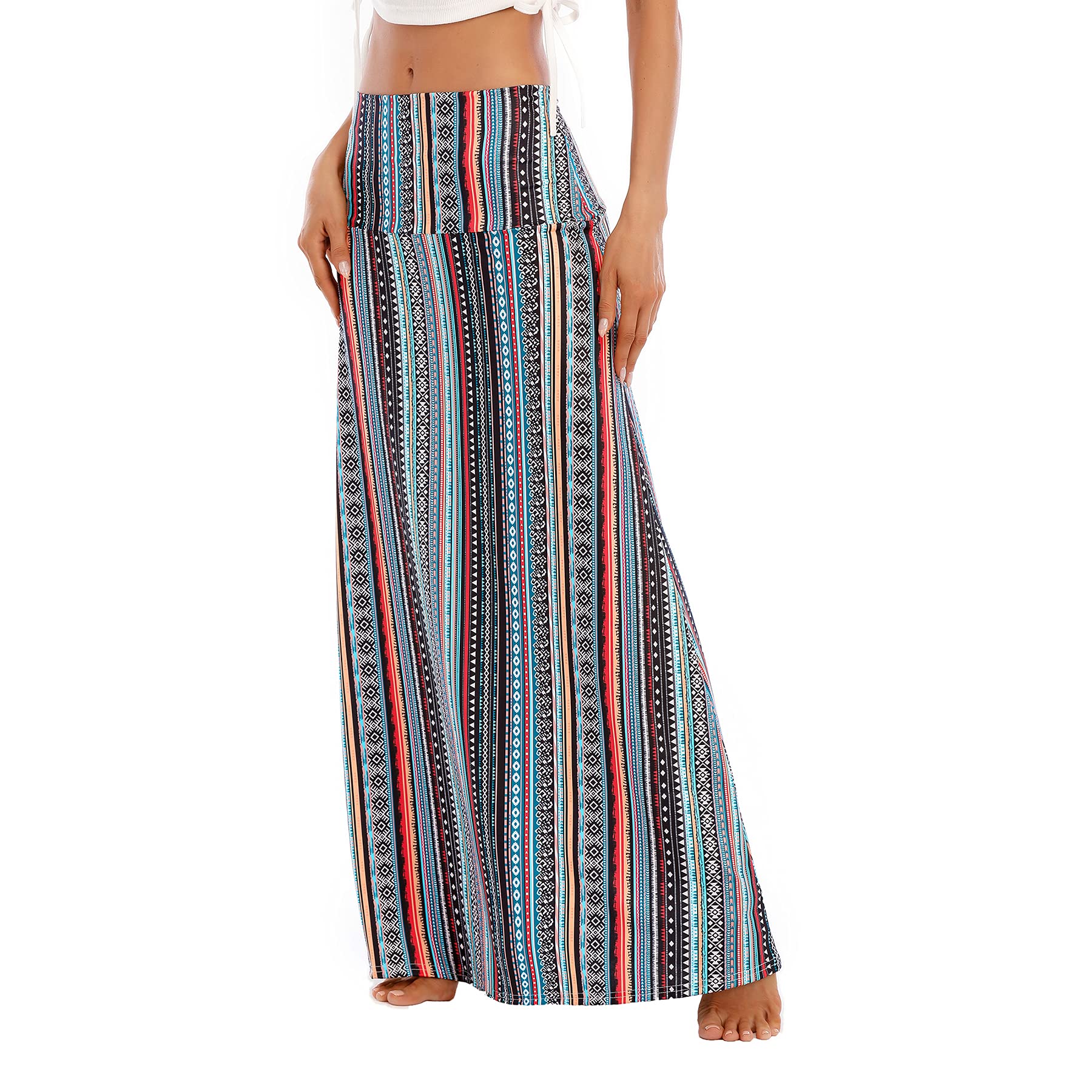 Zando Women's Long High Waisted Maxi Skirt - Trendy Stretchy Flared Flower Skirt for Casual Wear, Workout & Office | Perfect for Summer Outfits, Beach Vacations & Date Nights