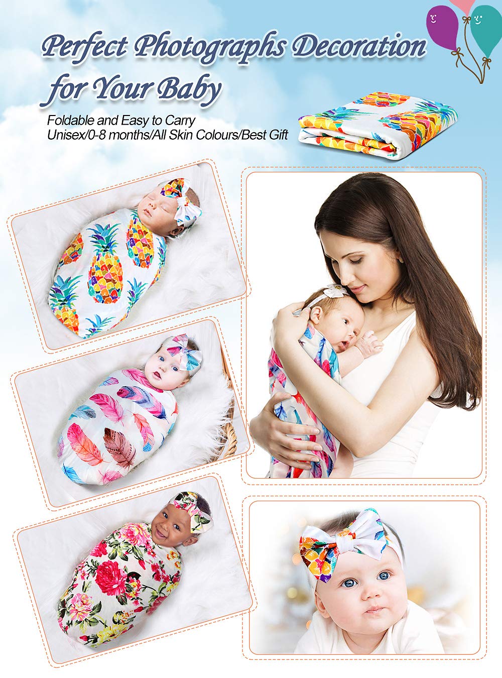 Soft Newborn Receiving Blanket & Headband Set - Unisex Baby Swaddle Wrap for Boys & Girls | Perfect Baby Shower Gift & Hospital Going-Home Outfit