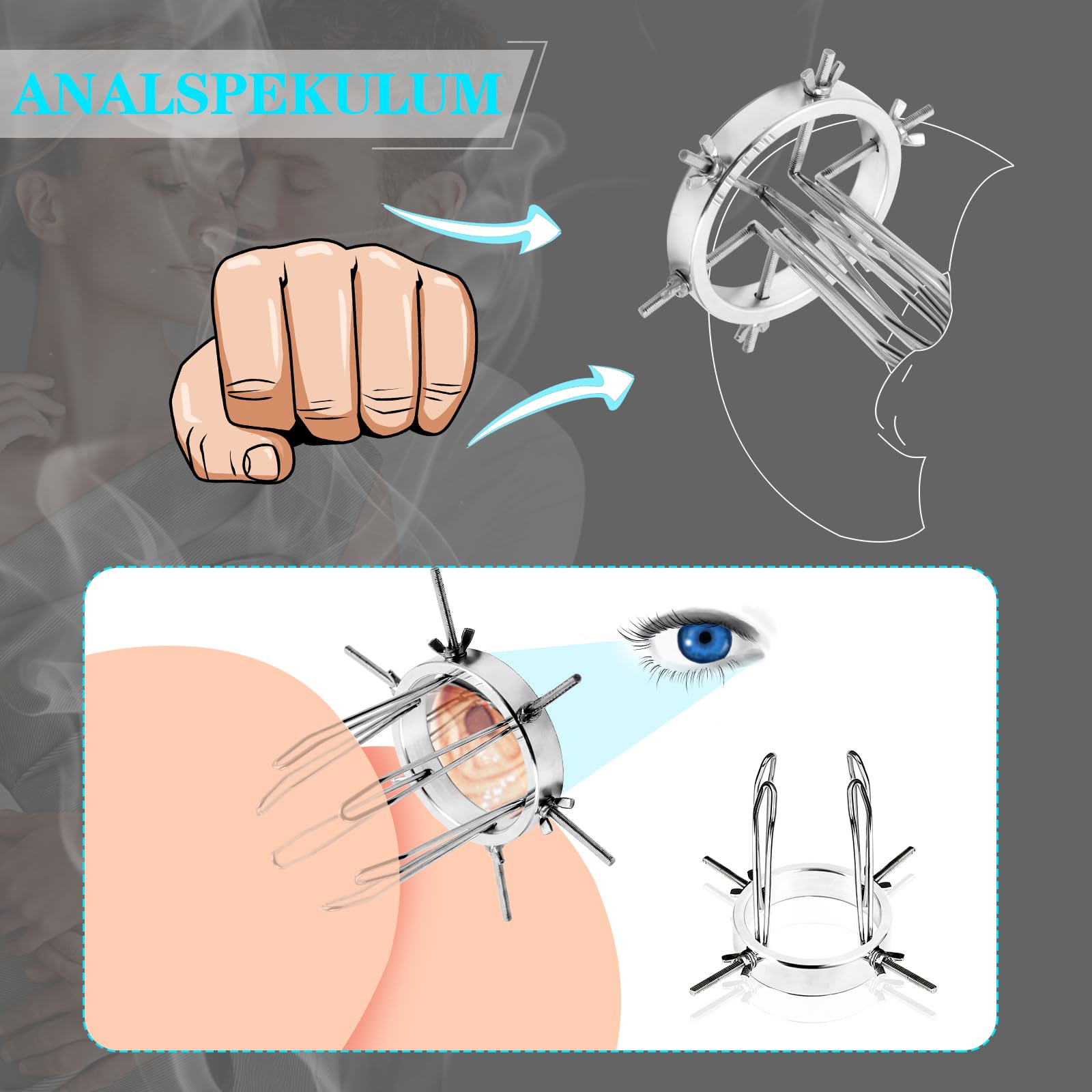 AMAZBEE Stainless Steel Vaginal Dilator & Anal Plug Set - Adjustable Metal Dilator with 6 Screws for Women and Men, SM Bondage Sex Toys for Couples - Perfect for BDSM Play, Sensual Exploration and Intimate Training