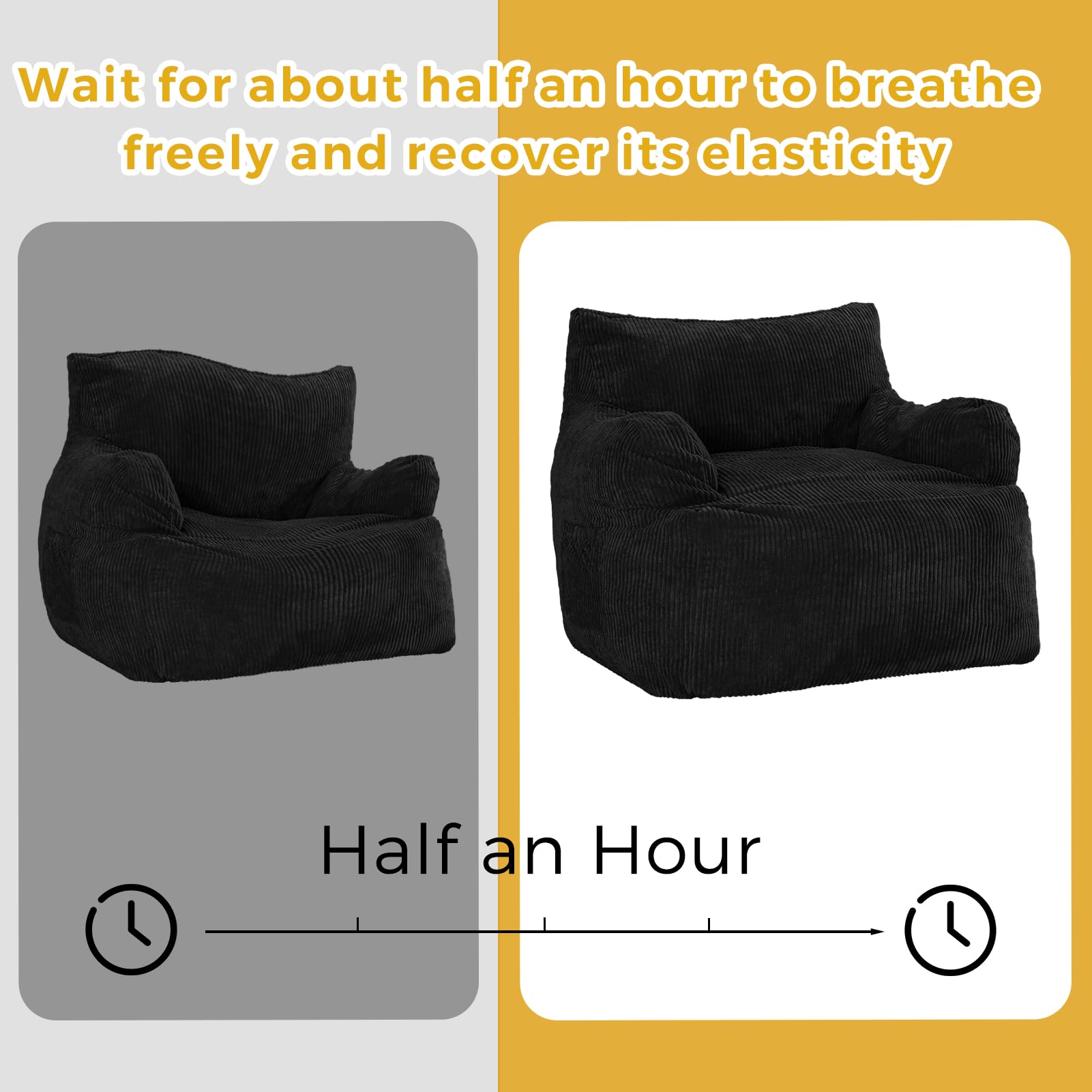 MAXYOYO Giant Bean Bag Chair - Oversized Stuffed Bean Bag Couch for Living Room, Bedroom & Game Room - Ultra Soft Black Lounge Chair for Adults & Teens - Perfect for Relaxing, Gaming & Movie Nights