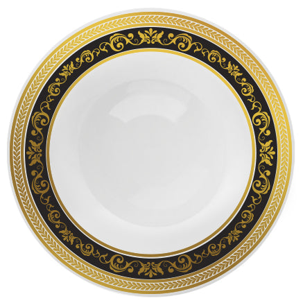 Elegant Black and Gold Round Plastic Plates - Royal Collection - Perfect for Parties, Weddings, and Formal Events