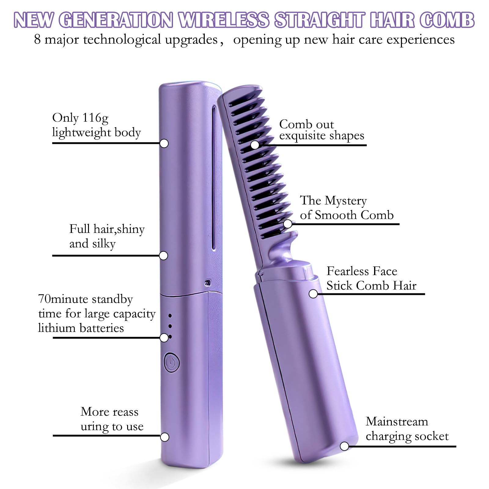Portable Cordless Mini Hair Straightener Brush - Travel-Friendly USB Rechargeable Flat Iron for Smooth & Shiny Hair - Perfect for On-the-Go Styling, Home Use & Quick Touch-Ups