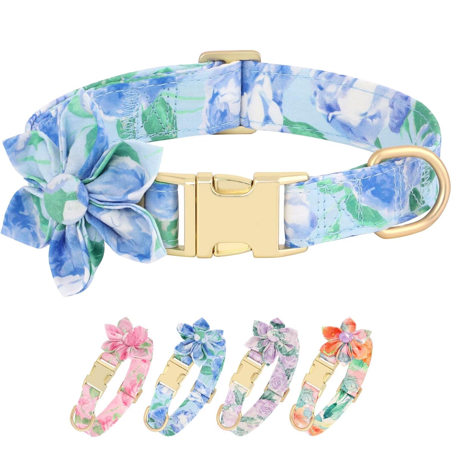Beirui Floral Dog Collar for Small Medium Large Dogs - Soft Blue Pet Collar with Spring Flower Patterns, Cute Girl Dog Accessories for Female Puppies | Perfect for Daily Walks, Pet Photos & Spring Outfits