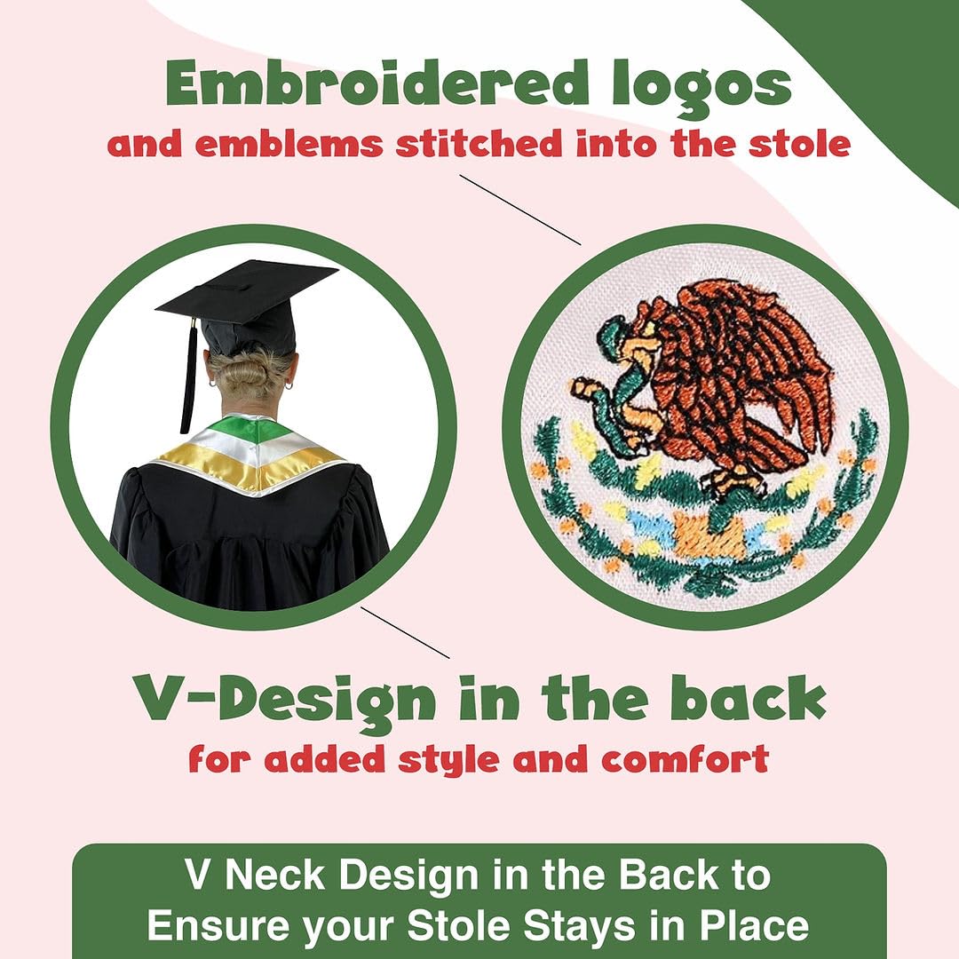 USA & International Graduation Sash Stole - 72 Inch Two Flag Design for Graduation Ceremonies & Academic Events