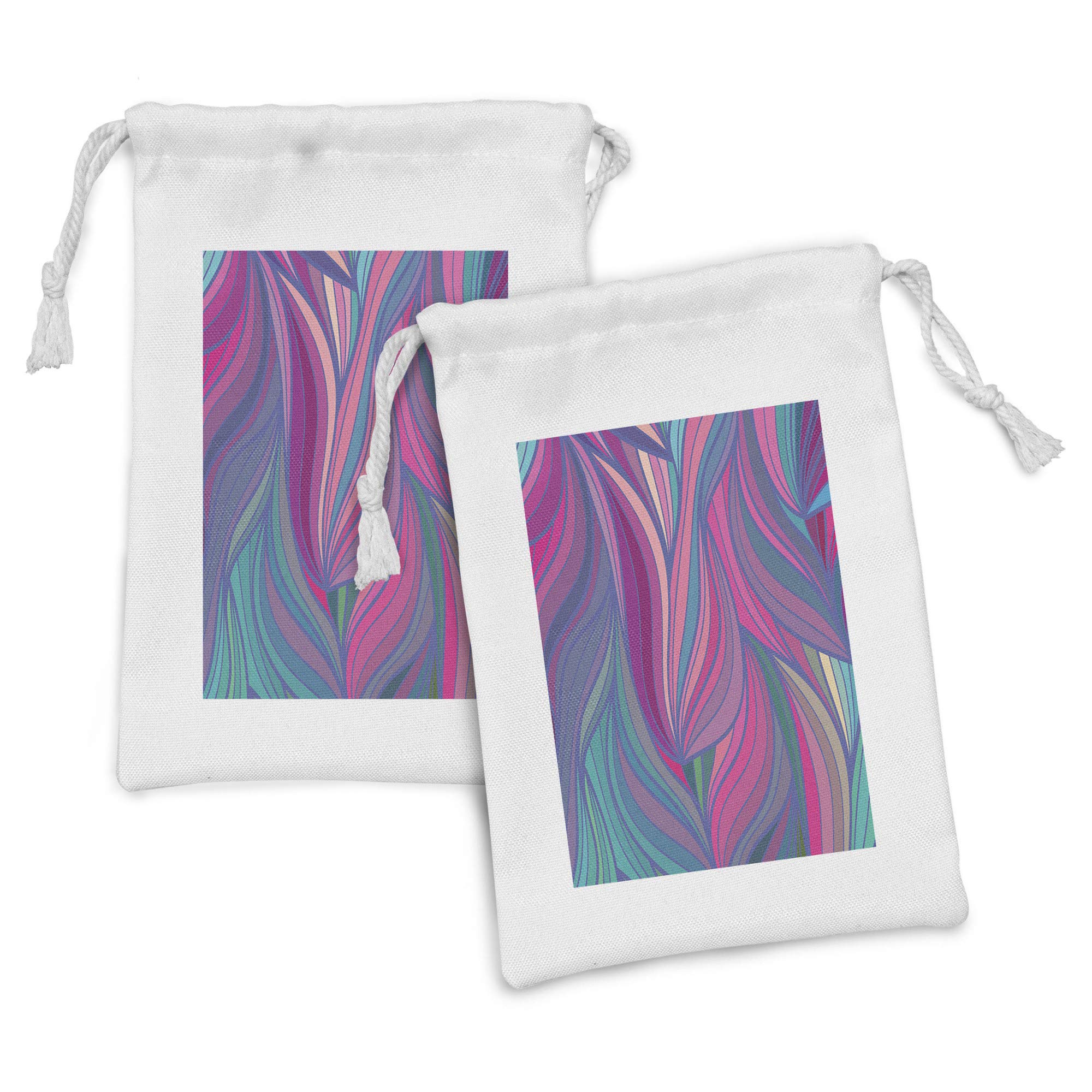 Ambesonne Abstract Fabric Pouch Set of 2 - Hand Drawn Wavy Stripes Psychedelic Design Drawstring Bags (9