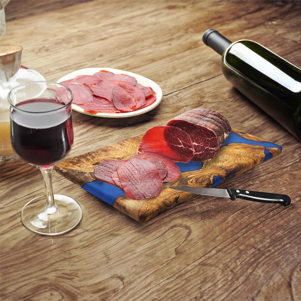 Handmade Epoxy Resin Cutting Board & Charcuterie Serving Tray - Olive Wood Cheese Board with Blue Resin for Kitchen, Entertaining, Housewarming Gifts - Perfect for Serving Cheese, Fruit, Meat, Appetizers at Parties, Weddings & Dinner Gatherings