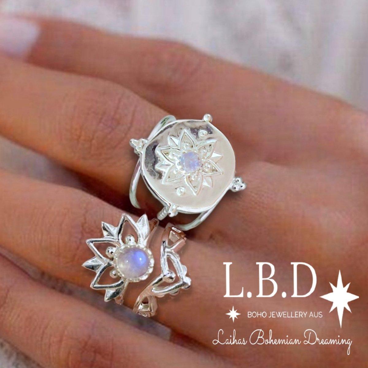 Laihas Intricate Vera May Sterling Silver Boho Moonstone Ring for Women - Elegant Handmade Jewelry for Everyday Wear, Boho Chic Style, Gift for Her, Wedding, Party & Special Occasions
