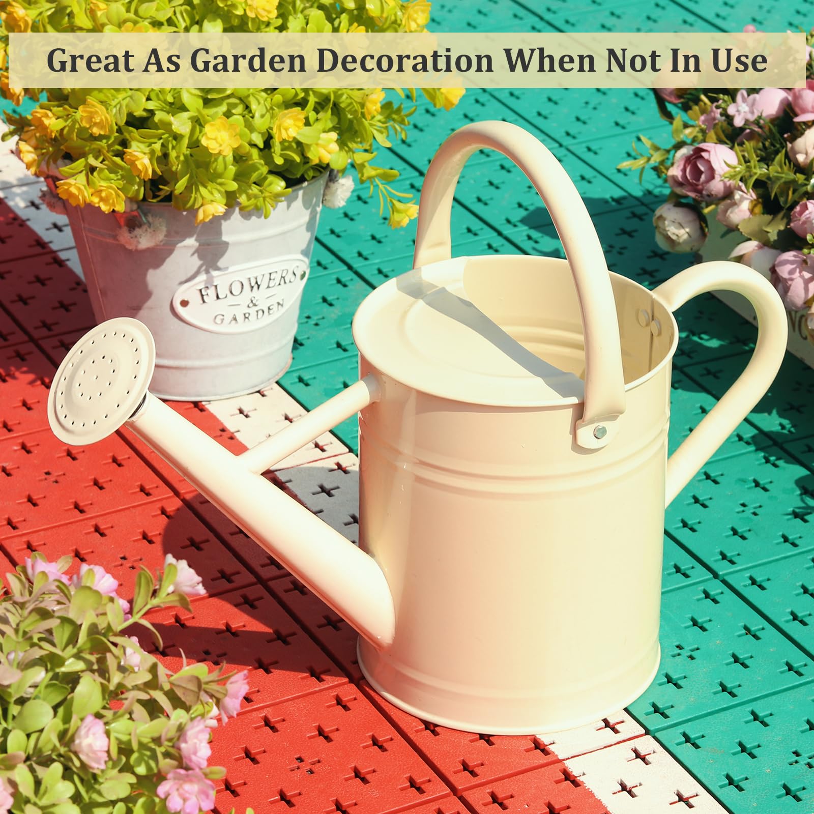 1 Gallon Metal Watering Can for Indoor & Outdoor Plants - Removable Spout, Galvanized Steel Garden Water Pot (Cream White) - Perfect for Flowers, Houseplants, and Garden Irrigation