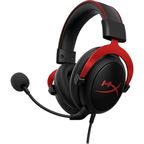 HyperX Cloud II Gaming Headset with 7.1 Surround Sound, Memory Foam Ear Pads & Detachable Mic - Compatible with PC, PS5, PS4, Xbox Series X|S, Xbox One (Red) - Perfect for Competitive Gaming, Streaming & Long Gaming Sessions