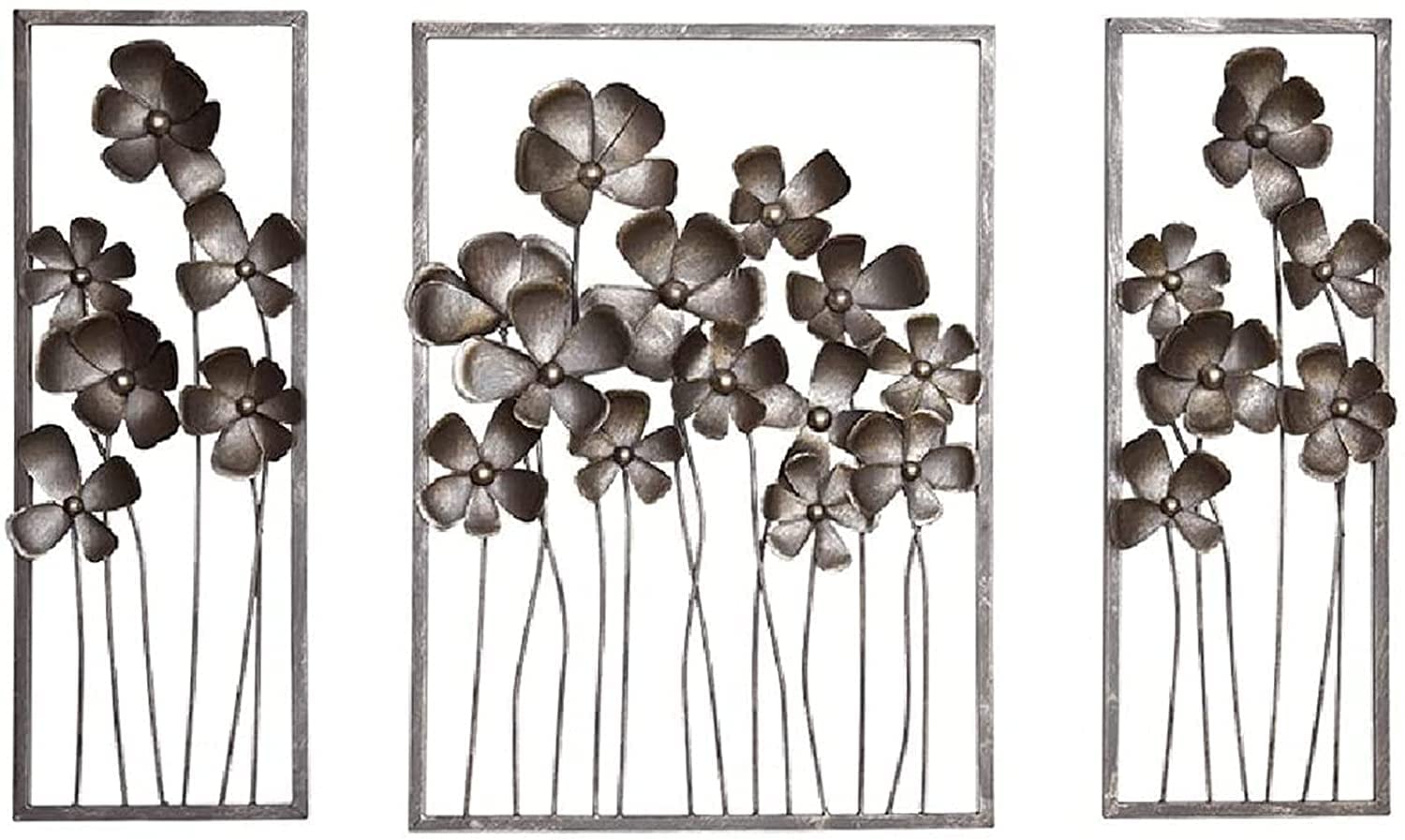 Large Metal Wall Art - Grey Lilac Flower Wall Hanging with Frame | Home Decor for Living Room, Bedroom & Office | Modern Metal Wall Decoration