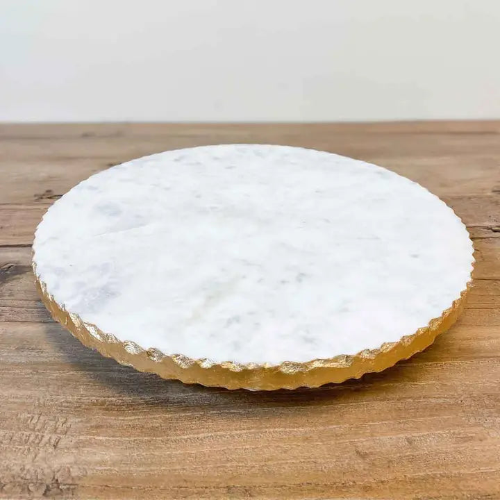 White and Gold Marble Lazy Susan Turntable - Elegant Spinning Serving Tray for Dining Table, Kitchen Countertop, and Party Buffet Display