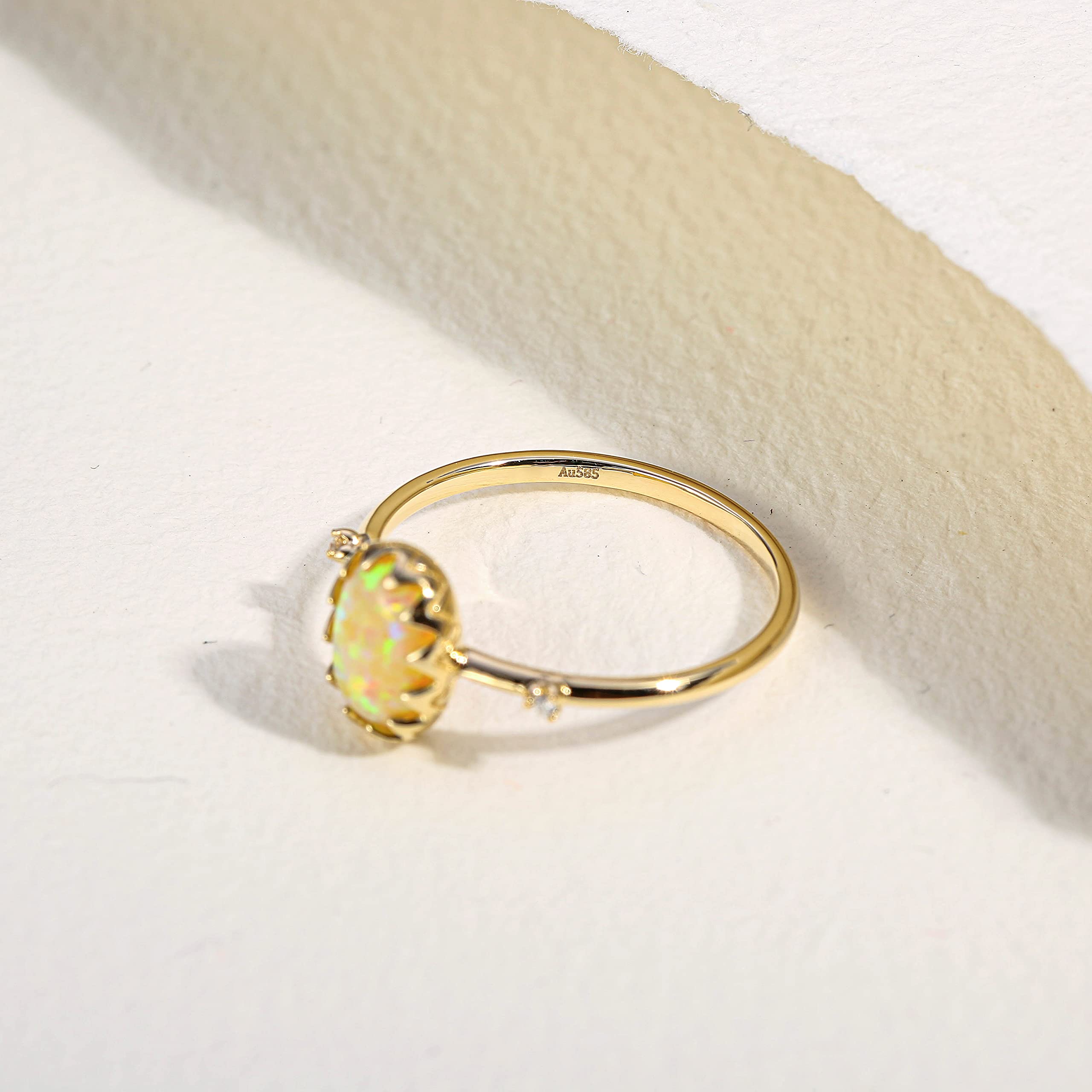 14K Solid Gold Yellow Opal & Diamond Jewelry Set - Necklace & Ring, October Birthstone, Promise & Engagement Ring, Dainty Everyday Jewelry for Women, Wife, Girlfriend - Anniversary, Birthday Gift (16+2 Inch Necklace, Size 7 Ring) | Perfect for Date Nights, Weddings, Special Occasions & Daily Wear